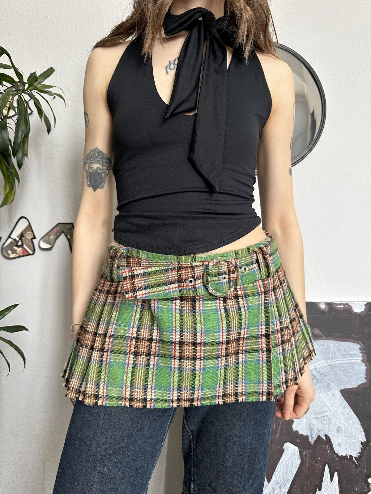 Beauty Beast × Japanese Brand Micro mini extra skirt vintage plaid pleated buckle belt Size 34" / US 12 / IT 48 - 9 Thumbnail