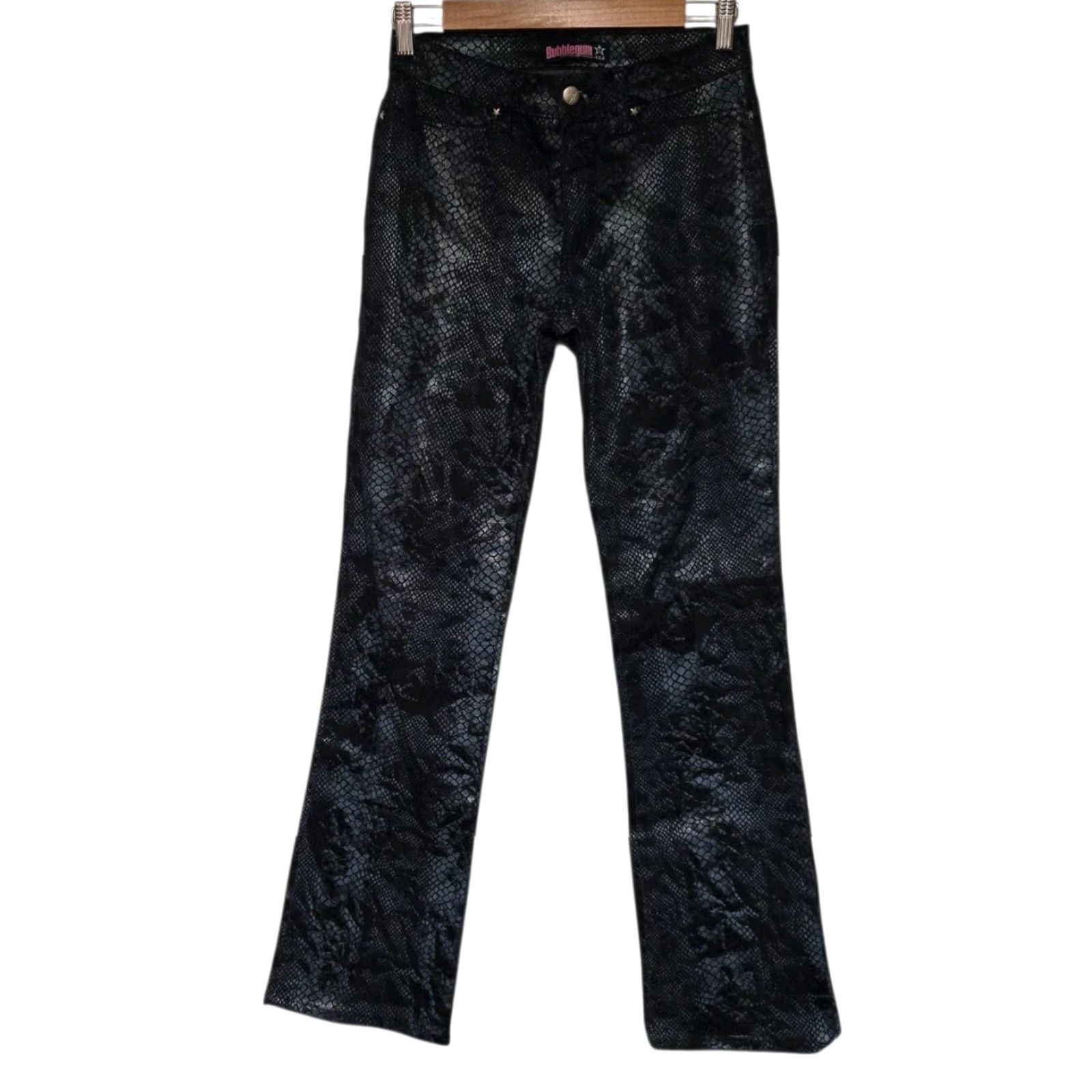 Vintage VTG Bubblegum USA Womens 5/6 Snakeskin Jeans Stretchy Blue Y2K Low Rise Hipster Flared Jeans Size 27" / US 4 / IT 40 - 2 Thumbnail