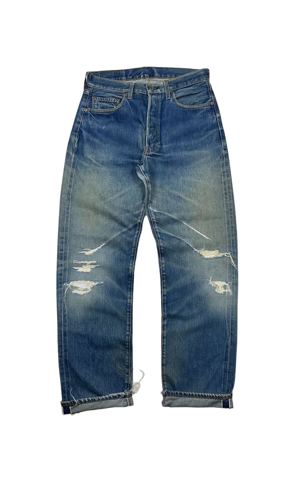 Image of Distressed Denim x Levis 501 Vintage Selvedge Jeans in Denim, Men's (Size 31)