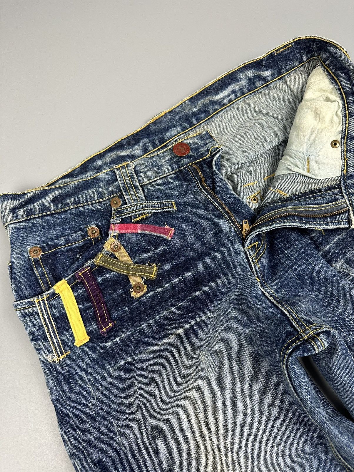 If Six Was Nine × Le Grande Bleu (L.G.B.) Vintage Six Star Iron Co Double Waist Whiskered Jeans Size US 32 / EU 48 - 8 Thumbnail