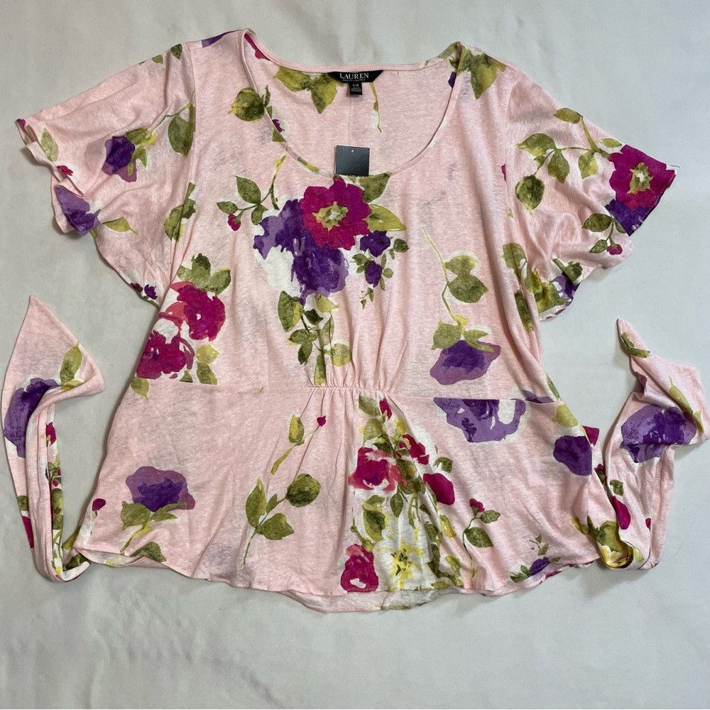 Lauren Ralph Lauren NWT New Lauren Ralph Lauren Linen Floral Flutter Sleeve Top Size L / US 10 / IT 46 - 6 Thumbnail