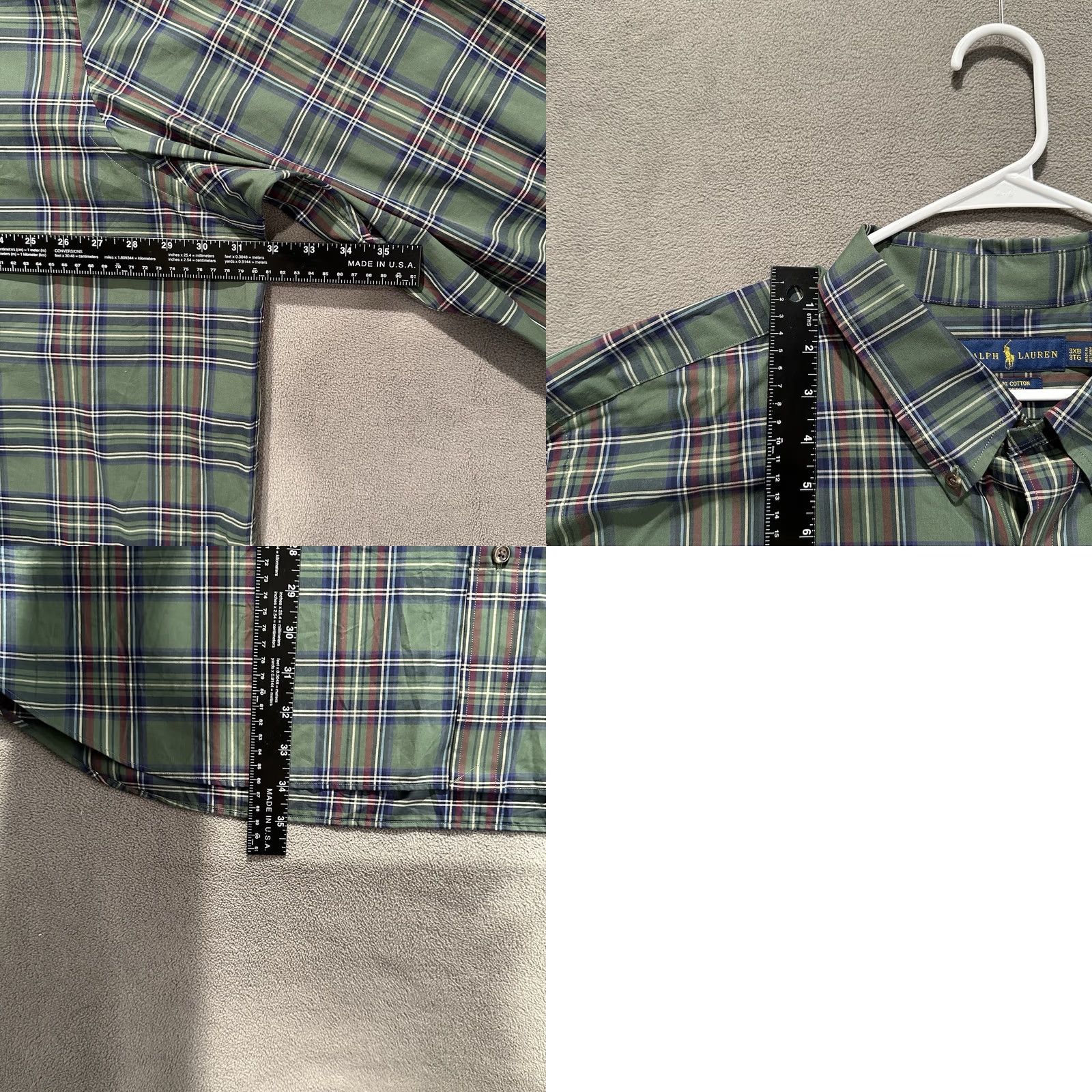 Ralph Lauren Ralph Lauren Shirt Mens 3XB Big Green Plaid Button Down 100% Cotton Stretch EUC Size US XXL / EU 58 / 5 - 8 Thumbnail
