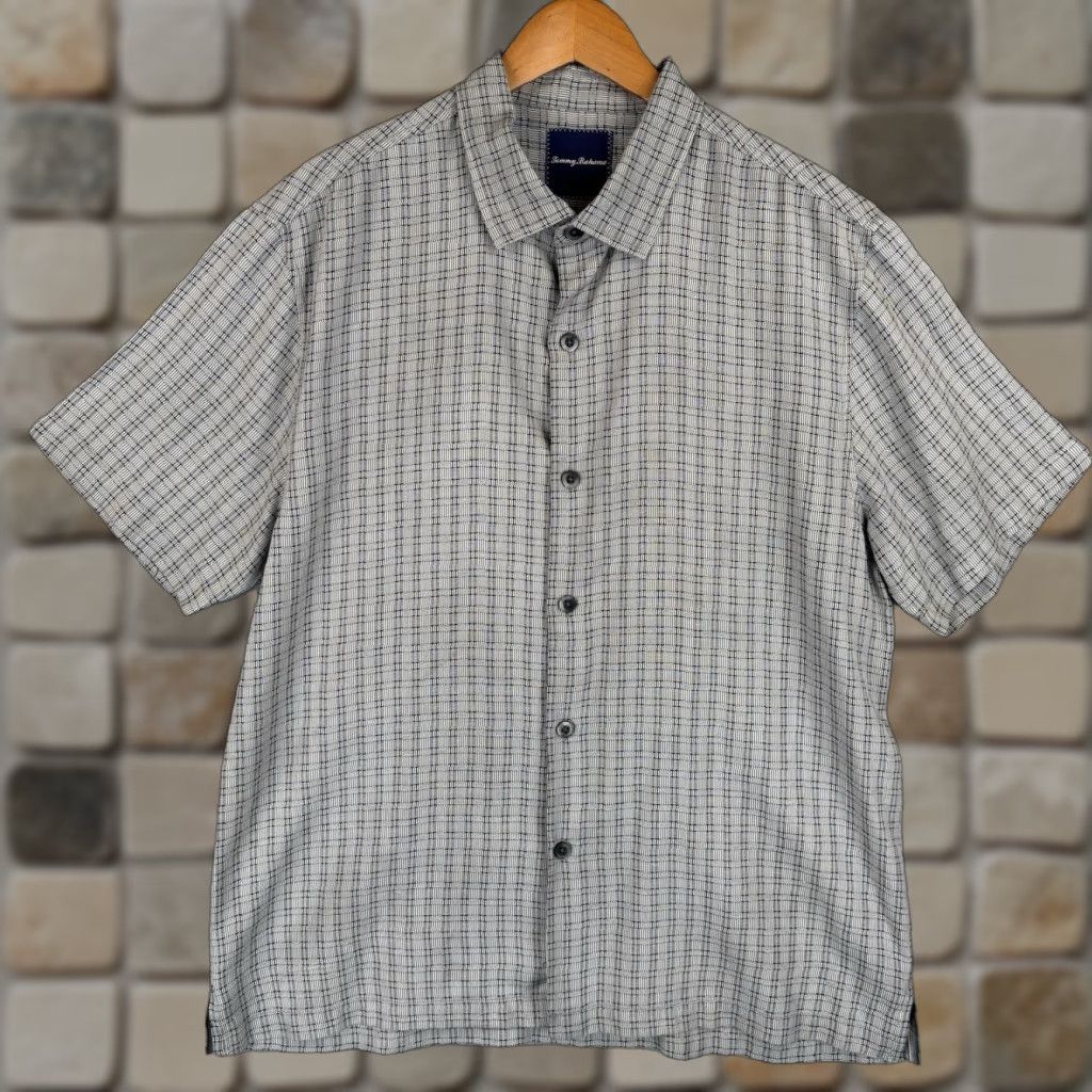 Tommy Bahama Tommy Bahama Shirt Mens XL Gray Geometric 100% Silk Short Sleeve Button-Up Collared 1 of 1? Size US XL / EU 56 / 4 - 1 Thumbnail