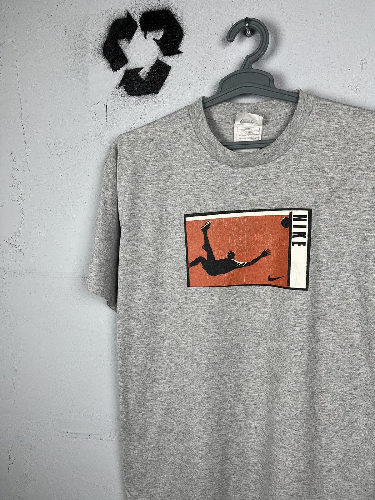 Pre-owned Nike X Vintage 90's Nike Central Swoosh Oversized Jordan T-shirt In Grey