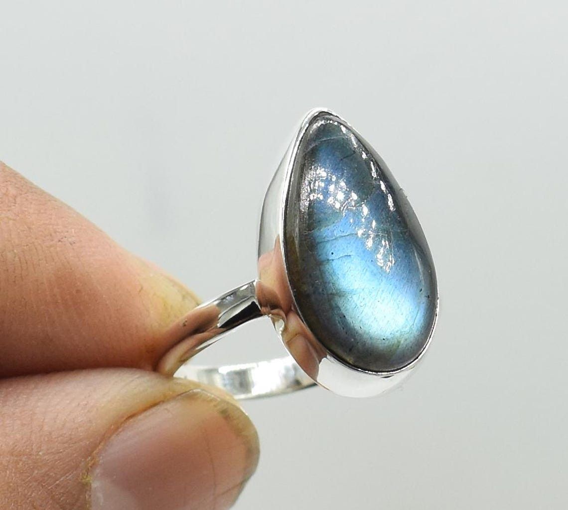 Handmade Boho Pear Labradorite Ring: 925 Sterling Silver Gems Jewelry Size ONE SIZE - 3 Thumbnail