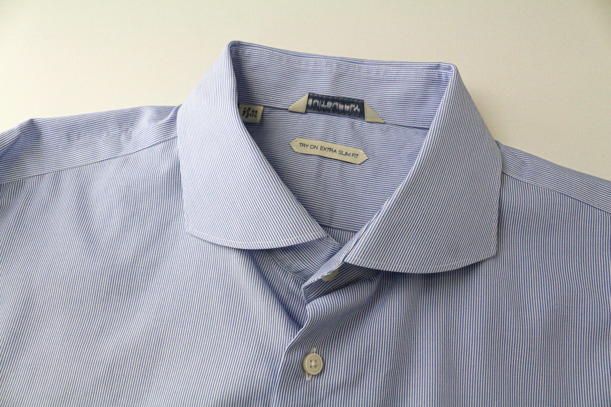 Suitsupply 44/17 1/2 Extra Slim Blue Cotton Stripe Twill Shirt 79296 Size 44R - 3 Thumbnail