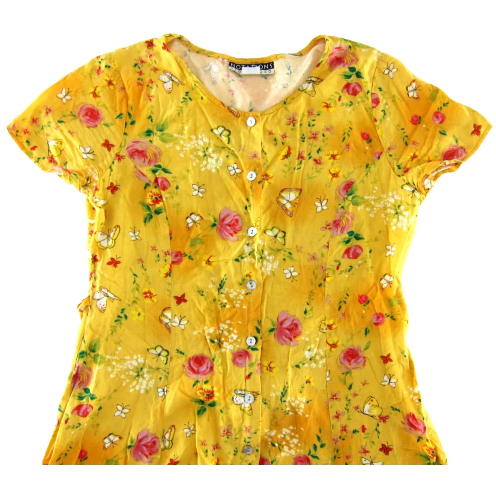 Vintage VTG Notations Clothing Co Maxi Dress Shirt Dress M Yellow Butterfly Floral Button Down 100% Rayon Boho 80s 90s Women Mens Girls2026 Size M / US 6-8 / IT 42-44 - 4 Thumbnail
