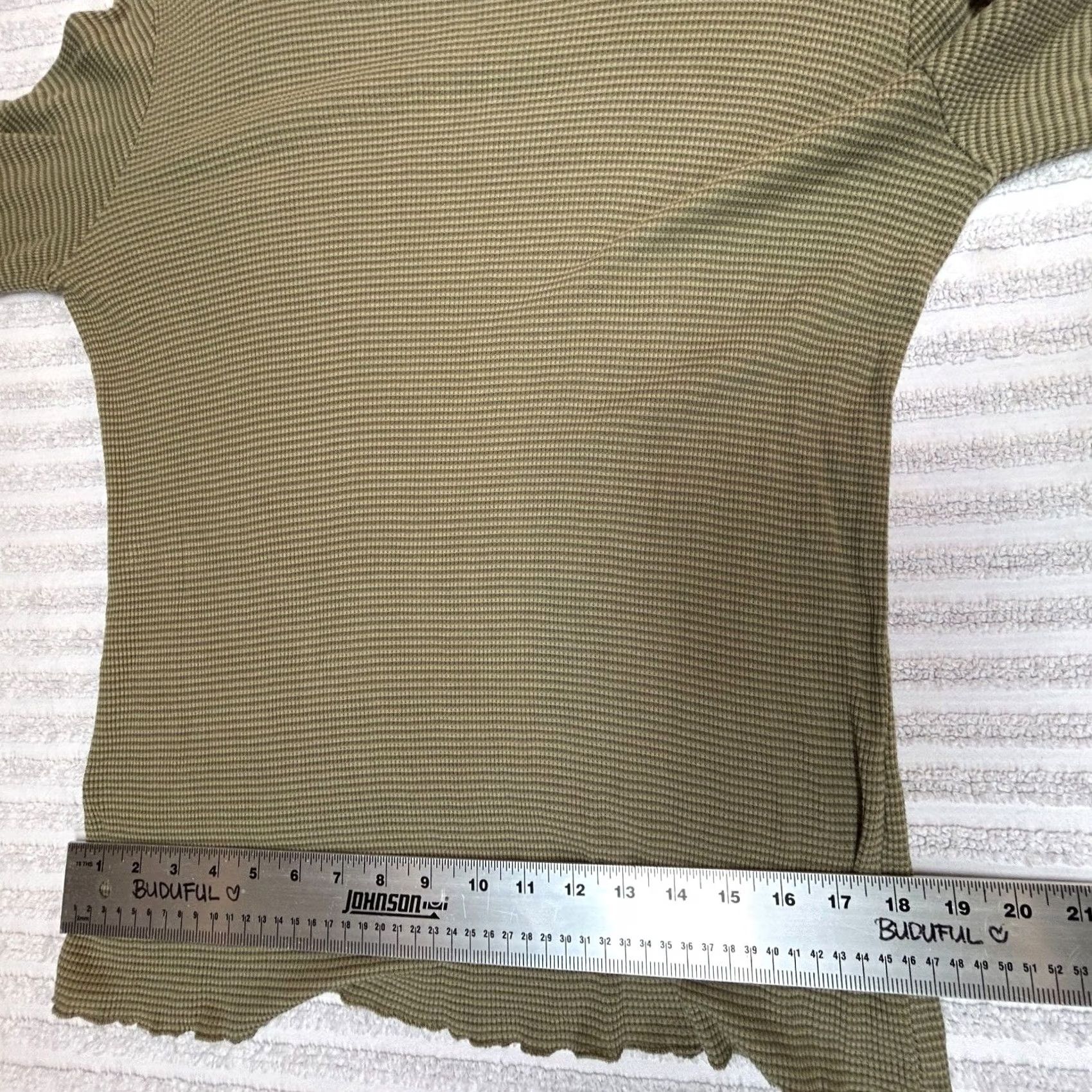 Vintage Cut Loose Women's Turtleneck Top Long Sleeve Waffle Knit T-Shirt Green Medium Size M / US 6-8 / IT 42-44 - 7 Thumbnail