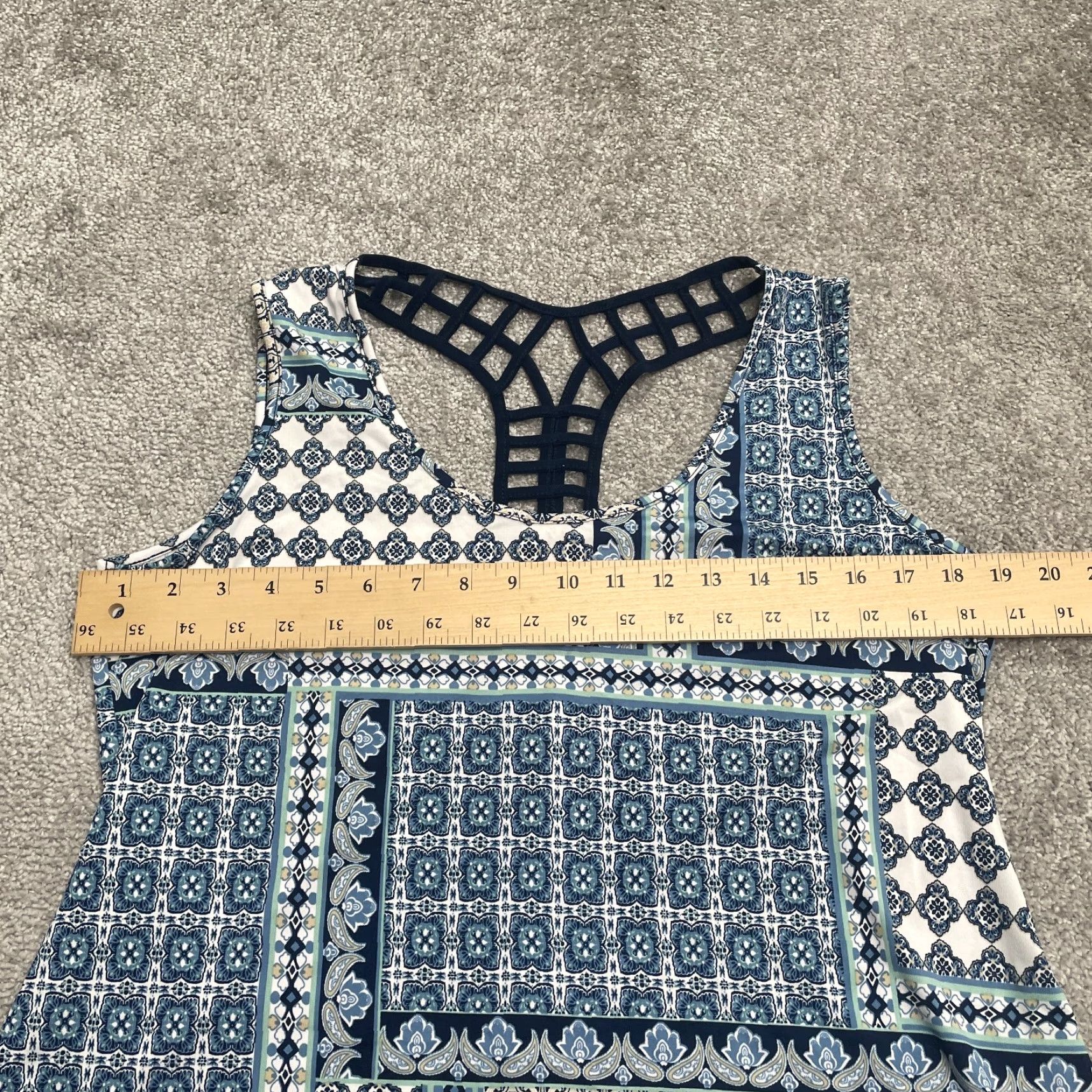 Vintage Perseption Concept Tank Top Women M Blue Geometric Racerback Sleeveless Casual Beach, Classic, Tropical Shirt Mens? Women Size M / US 6-8 / IT 42-44 - 6 Thumbnail