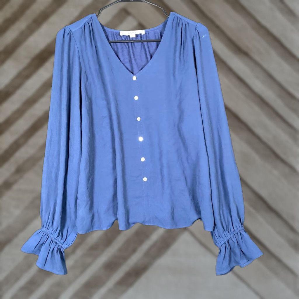 Loft LOFT Womens Blouse Blue Long Sleeve V Neck Button Front Woven Medium Size M / US 6-8 / IT 42-44 - 1 Thumbnail