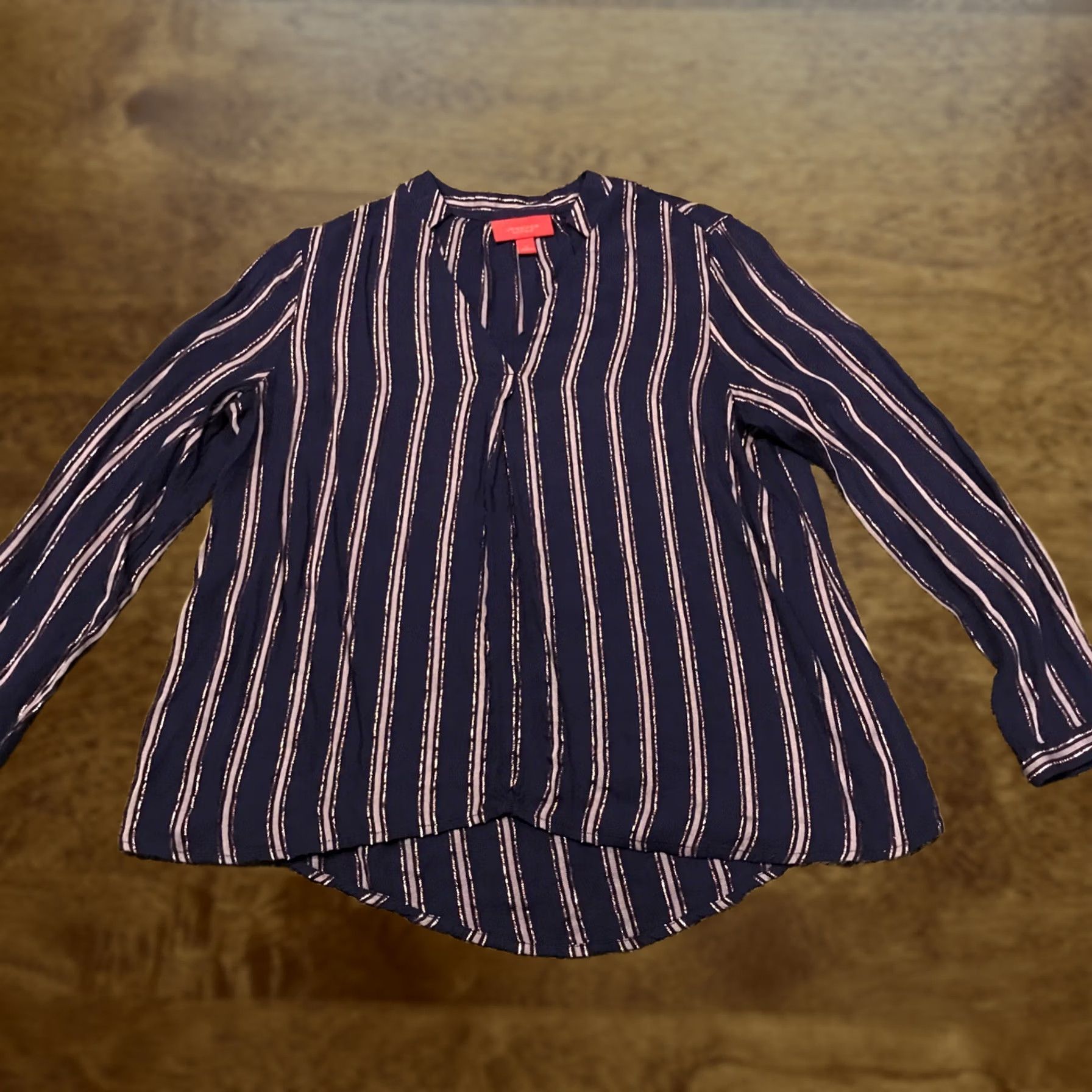 Vintage JLO Womens Blouse Navy Blue Glitter Striped V-Neck Rayon Blend Long Sleeve M Size M / US 6-8 / IT 42-44 - 1 Thumbnail
