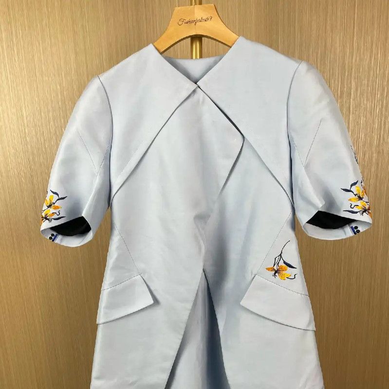 Dior Dior Light Blue Silk Mid-Length Trench Coat 0089 Size L / US 10 / IT 46 - 1 Thumbnail