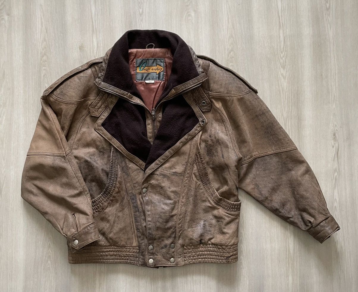 Genuine Leather × Vintage Vintage Brown Leather Bomber Jacket Zip Snap Closure Sz 40 Size US L / EU 52-54 / 3 - 1 Thumbnail