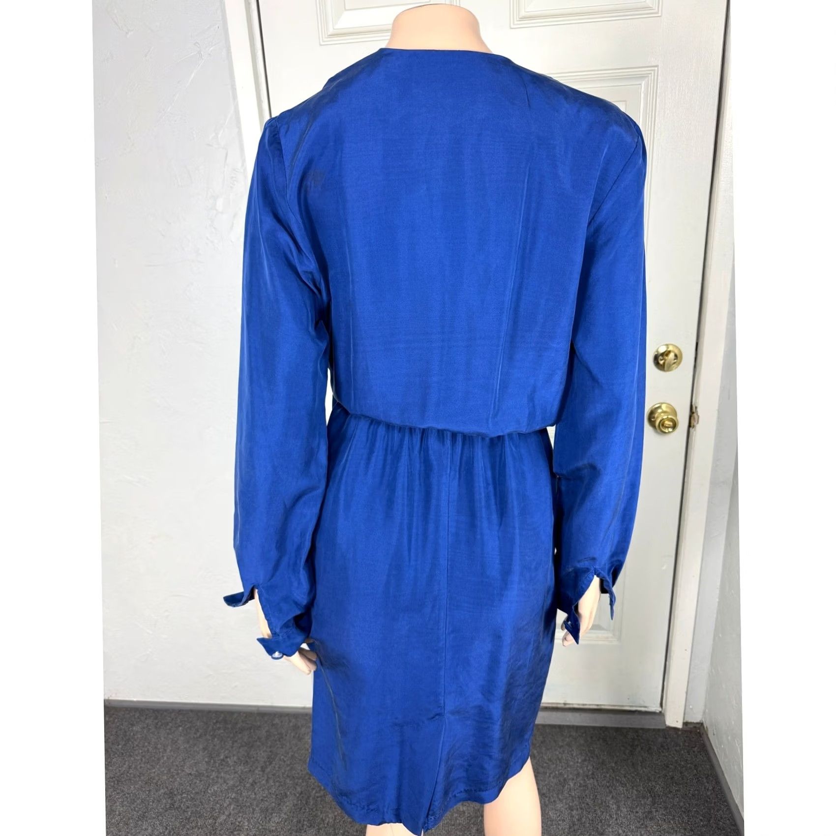 Vintage VINTAGE Shangrila Silks Dress S Blue NOS 80s 90s Long Sleeve Tie Secretary Size S / US 4 / IT 40 - 4 Thumbnail