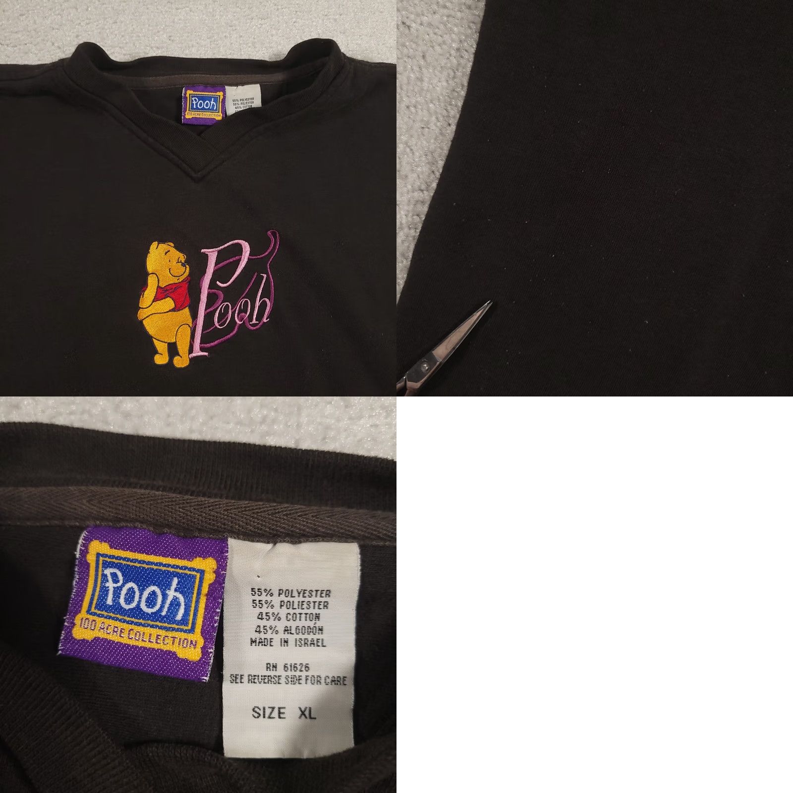 Disney VINTAGE Winnie The Pooh Embroidered 100 Acre Wood Sweater XL Black Disney Women's Sweater Crew Neck PULLOVER 90s Cartoon Classic Size XL / US 12-14 / IT 48-50 - 8 Thumbnail