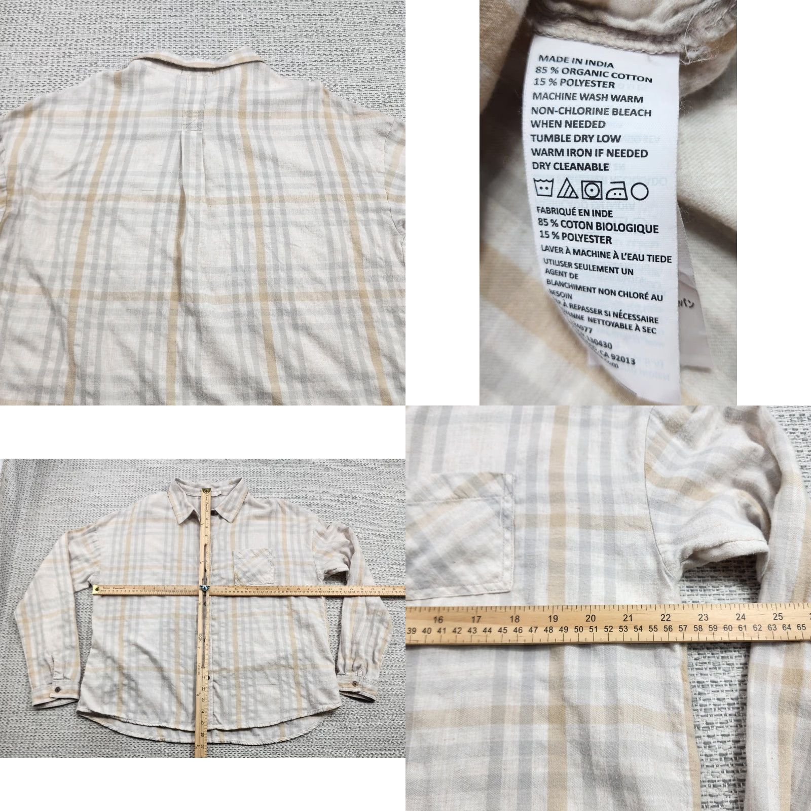 Prana prAna Shirt Womens XL Tan Gray Plaid Flannel Button Down Long Sleeve Organic Size XL / US 12-14 / IT 48-50 - 8 Thumbnail