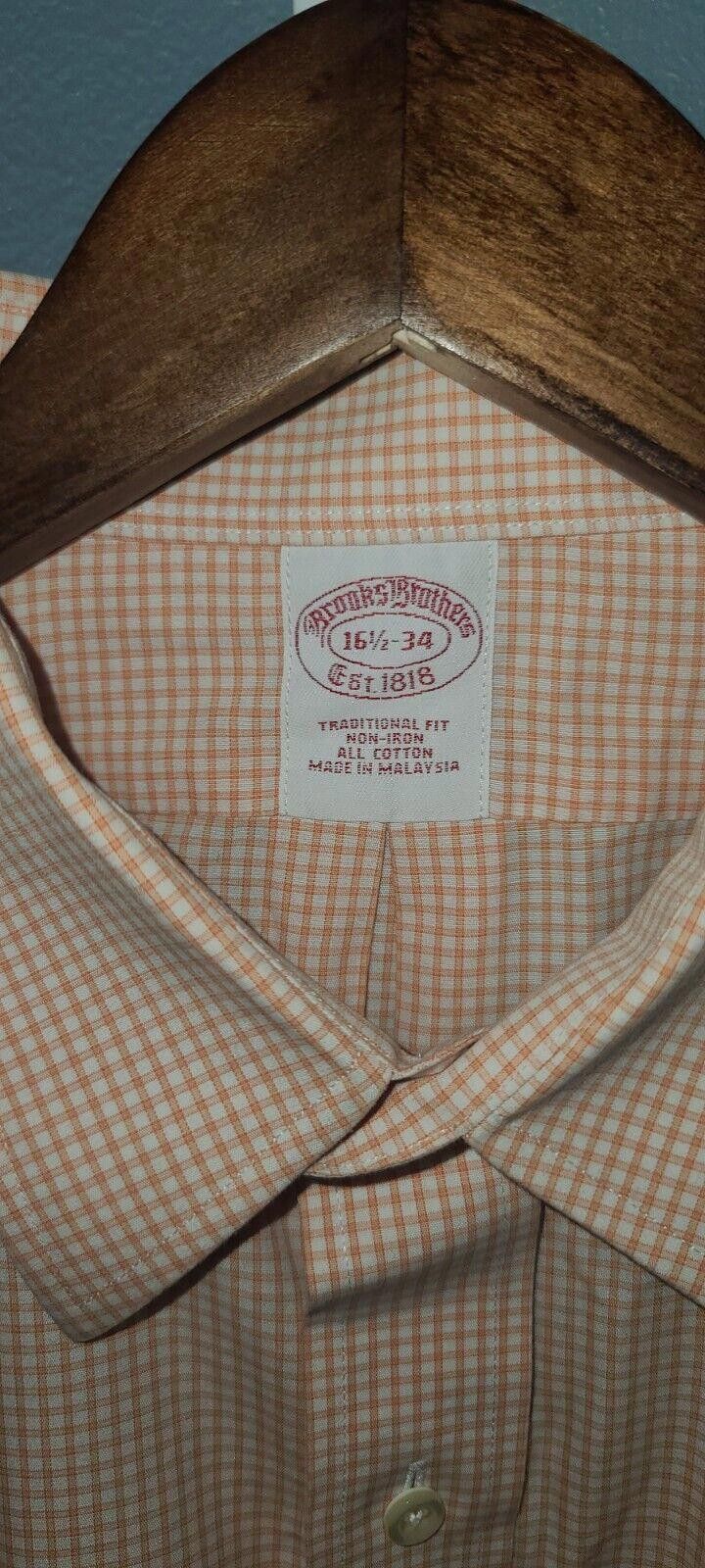 Brooks Brothers Brooks Brothers Dress Shirt Men's 16 1/2-34 Orange Gingham Size 38R - 4 Thumbnail