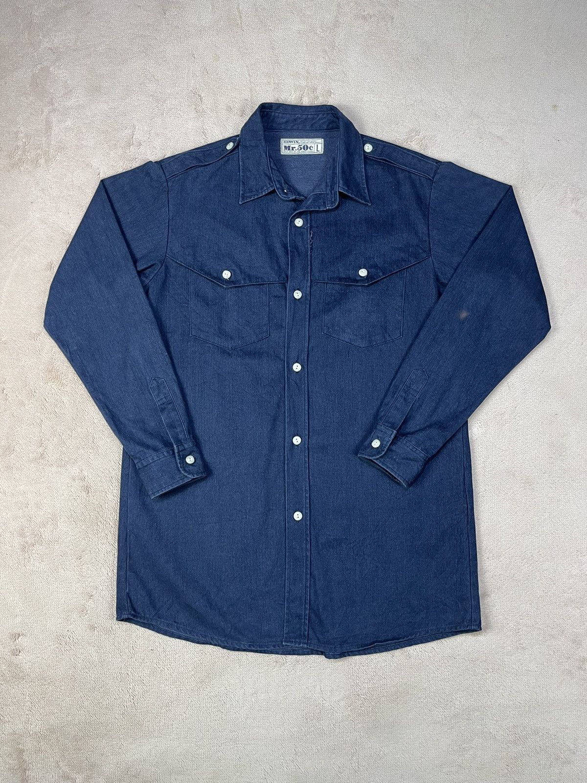 Edwin Vintage Deadstock EDWIN MR 50$ Western Denim Shirt Size US L / EU 52-54 / 3 - 1 Thumbnail