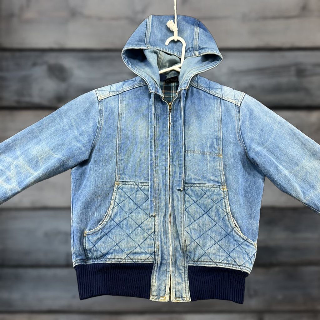 Denime VINTAGE Brittania Jacket Womens S Blue Hoodie Denim Jean Flannel Lined 70s Size S / US 4 / IT 40 - 1 Thumbnail