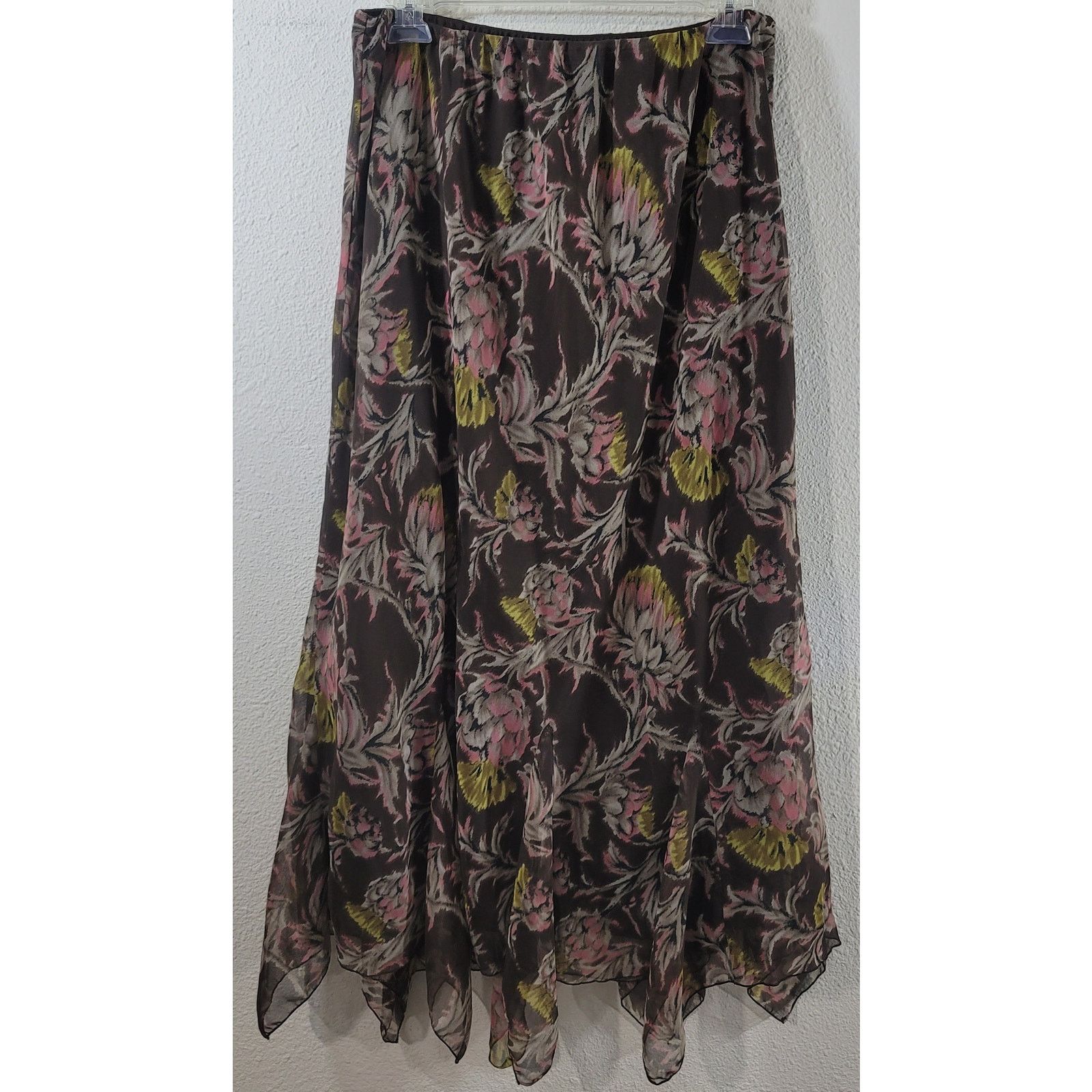 Other Cato Brown Pink Yellow Floral Sheer Overlay A Line Skirt 14W Size 36" / US 14 / IT 50 - 1 Thumbnail