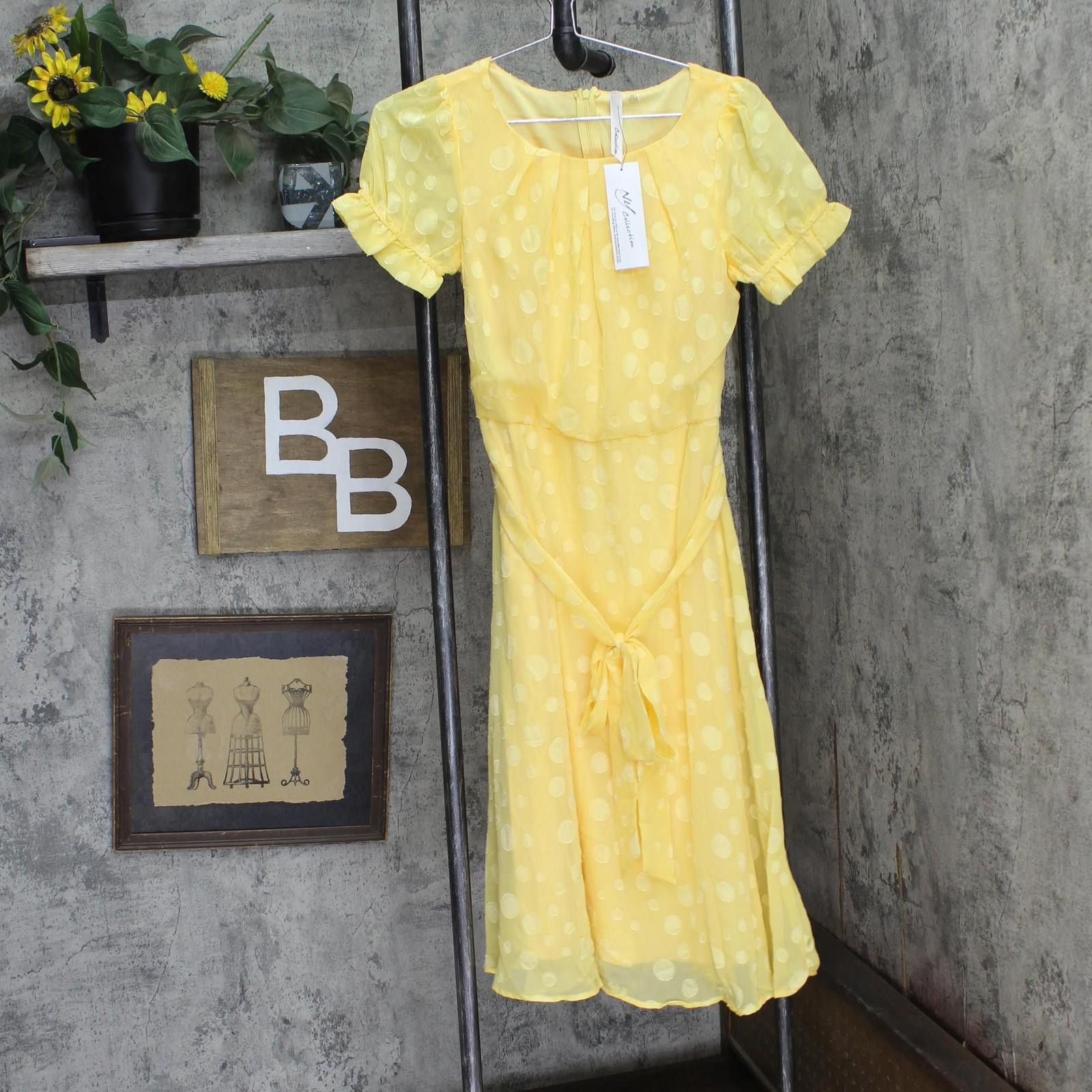 Other Nwt Ny Collection Chiffon Midi Dress Yellow Multi Circle Ps Size S / US 4 / IT 40 - 1 Thumbnail