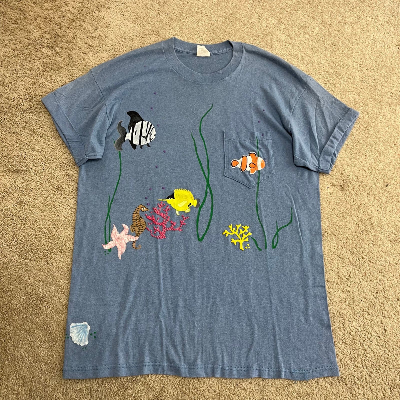 Other Vintage Ocean Scene Nature Painted Bkue Pocket T-Shirt XL Size US XL / EU 56 / 4 - 1 Thumbnail
