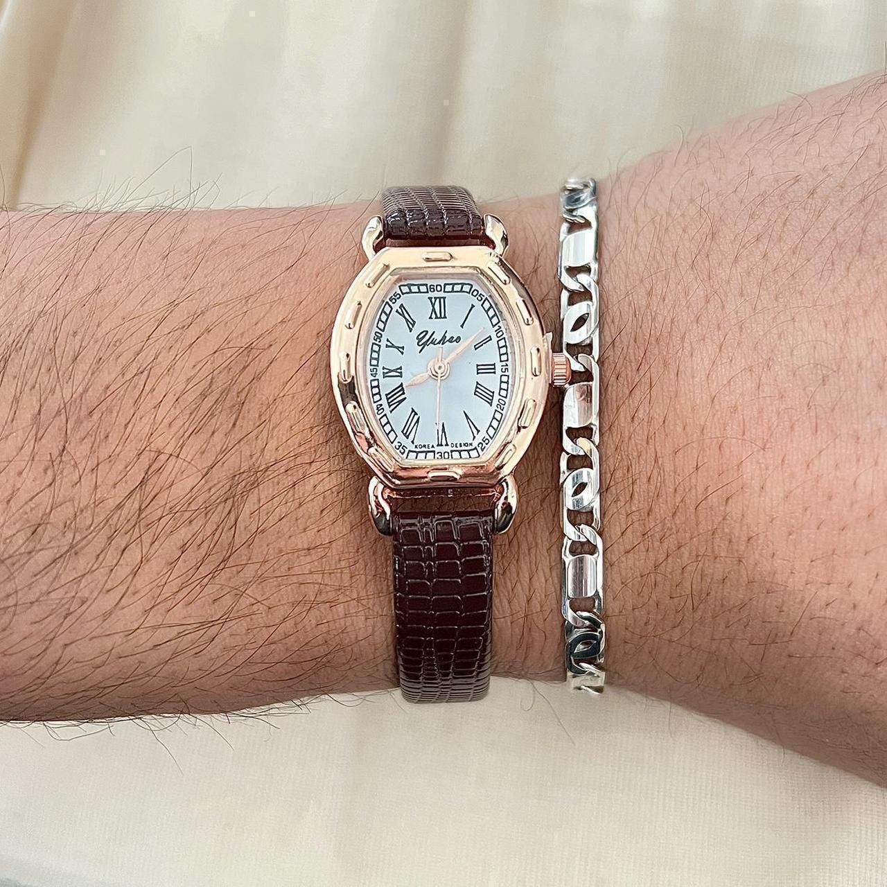 Vintage classy cute rectangle brown leather luxury watch Size ONE SIZE - 6 Thumbnail
