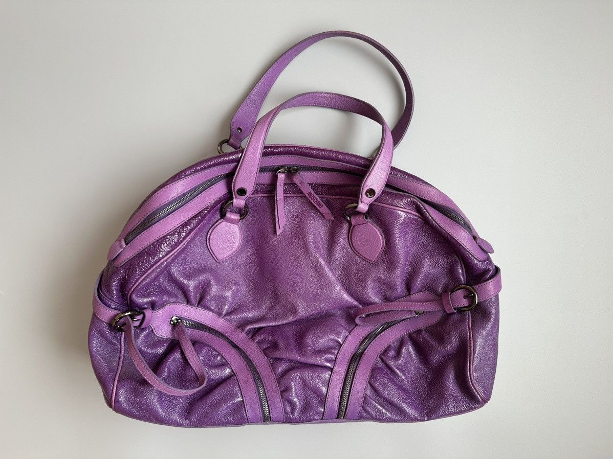 Moschino Moschino Purple Crinkled Patent Double Zip Pocket Duffel Bag Size ONE SIZE - 2 Thumbnail