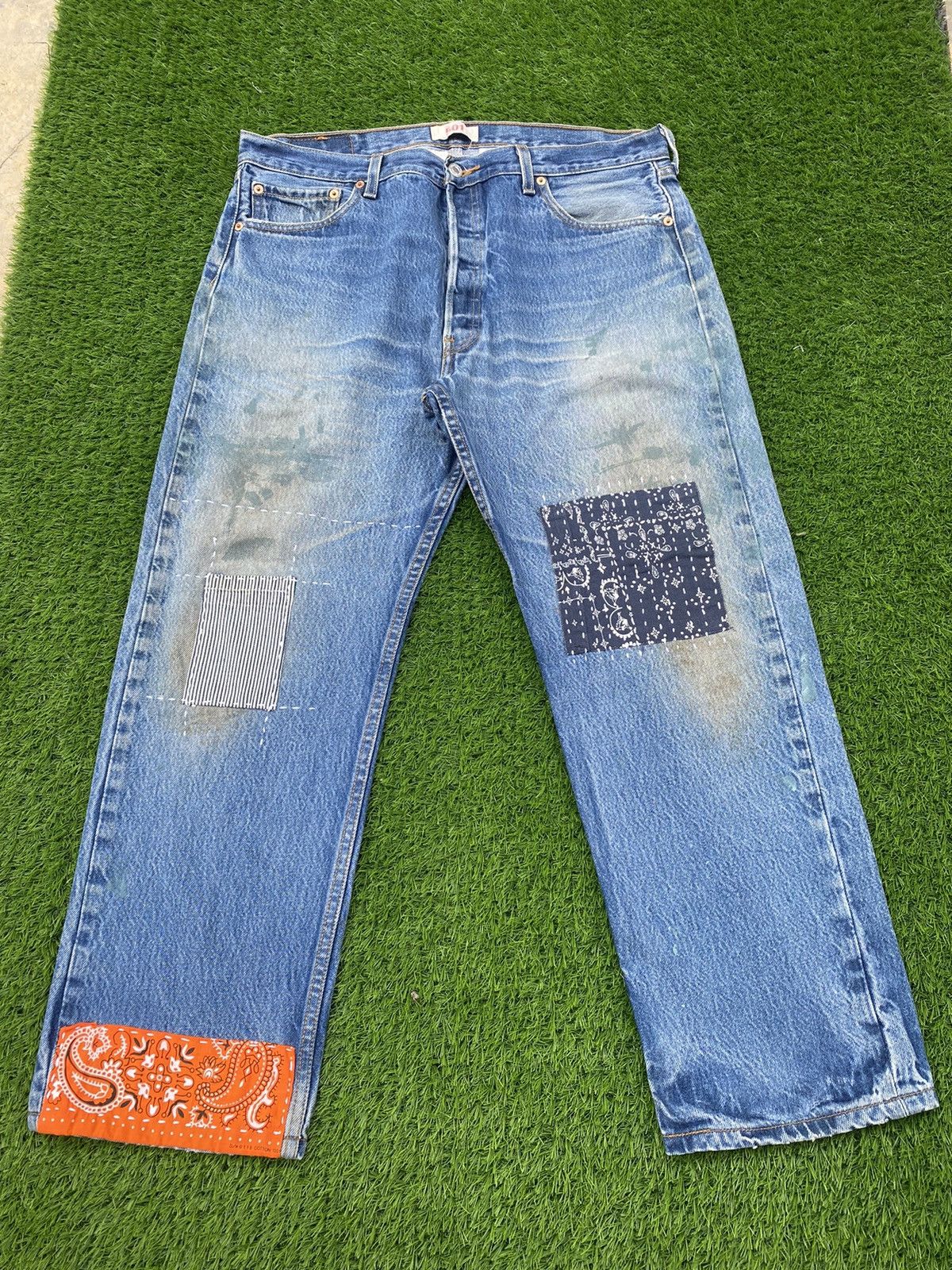image of Distressed Denim x Levis 501 Patchwork & Rework Pant in Blue, Men's (Size 35)