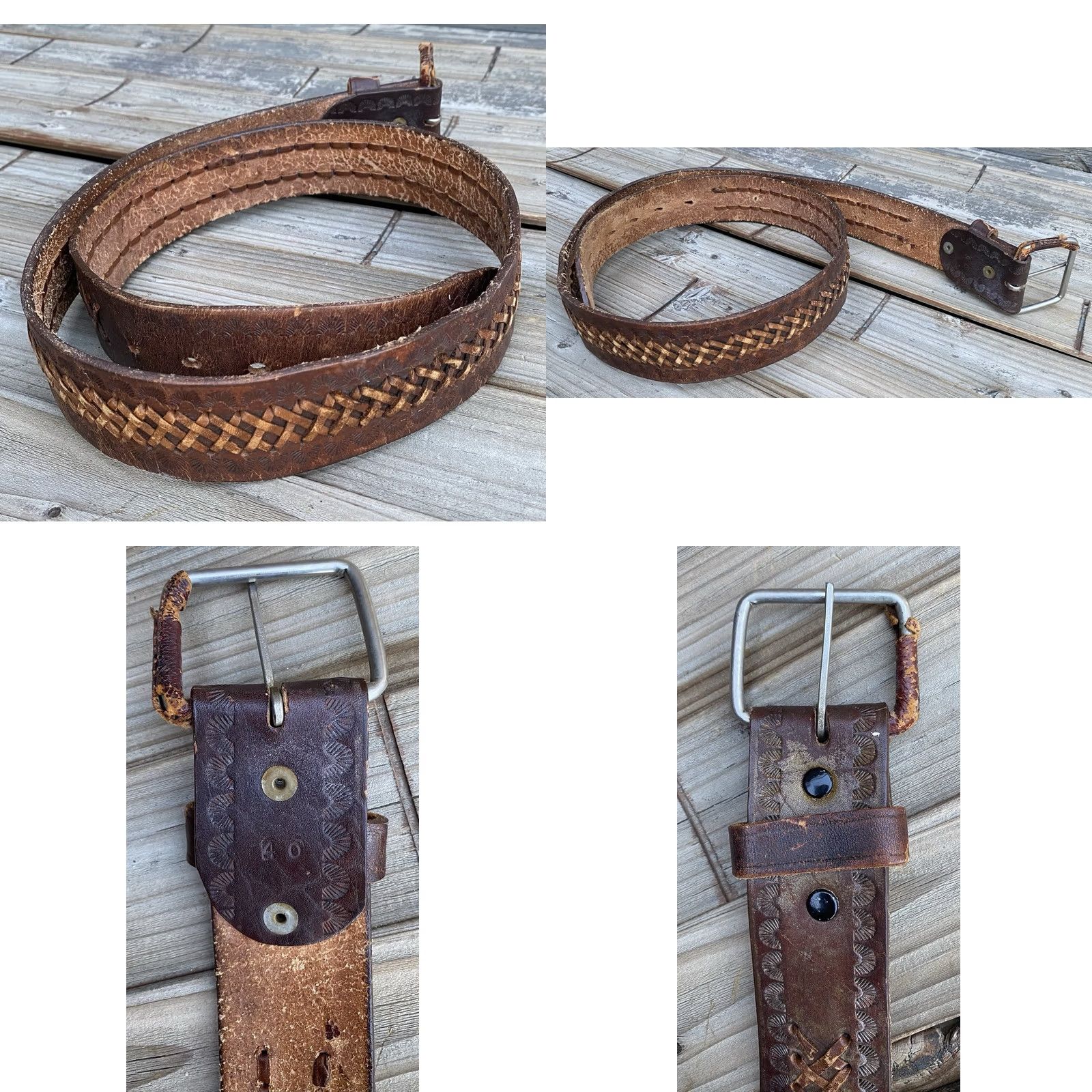 Vintage VINTAGE Hand-Tooled Leather Belt 60s 70s Size 40 Brown Unbranded Western Rockabilly Size ONE SIZE - 9 Thumbnail