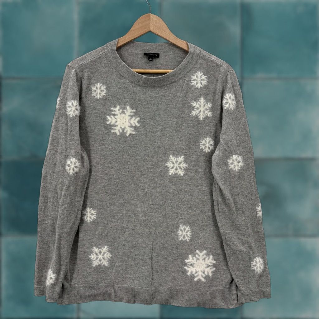 Talbots Talbots Sweater Womens Large Gray Snowflake Cashmere Knit Crew Neck Christmas Size L / US 10 / IT 46 - 1 Thumbnail