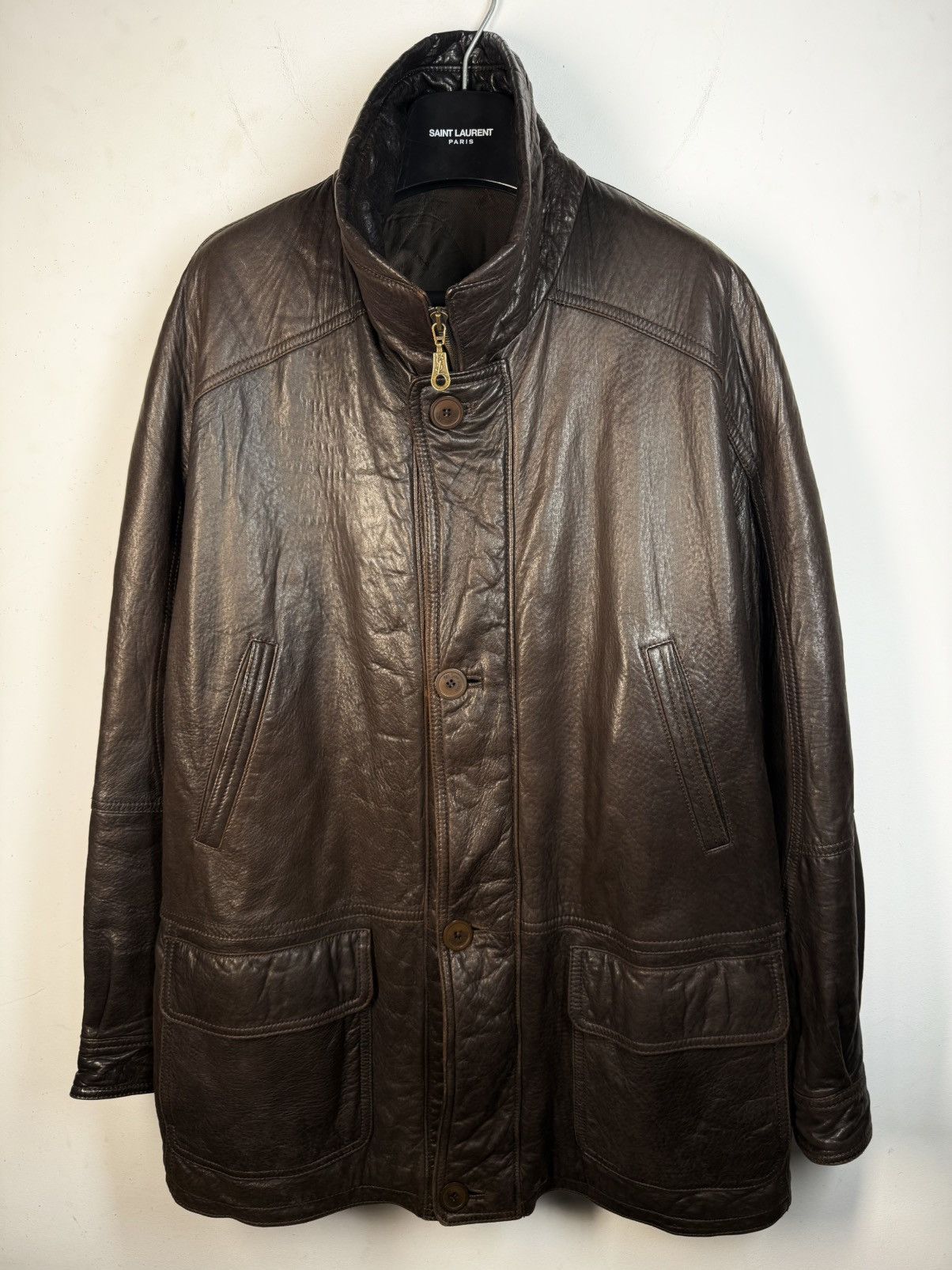 Yves Saint Laurent 90s Napa Leather YSL Jacket Soft Brown Warm Coat Long Size US L / EU 52-54 / 3 - 3 Thumbnail