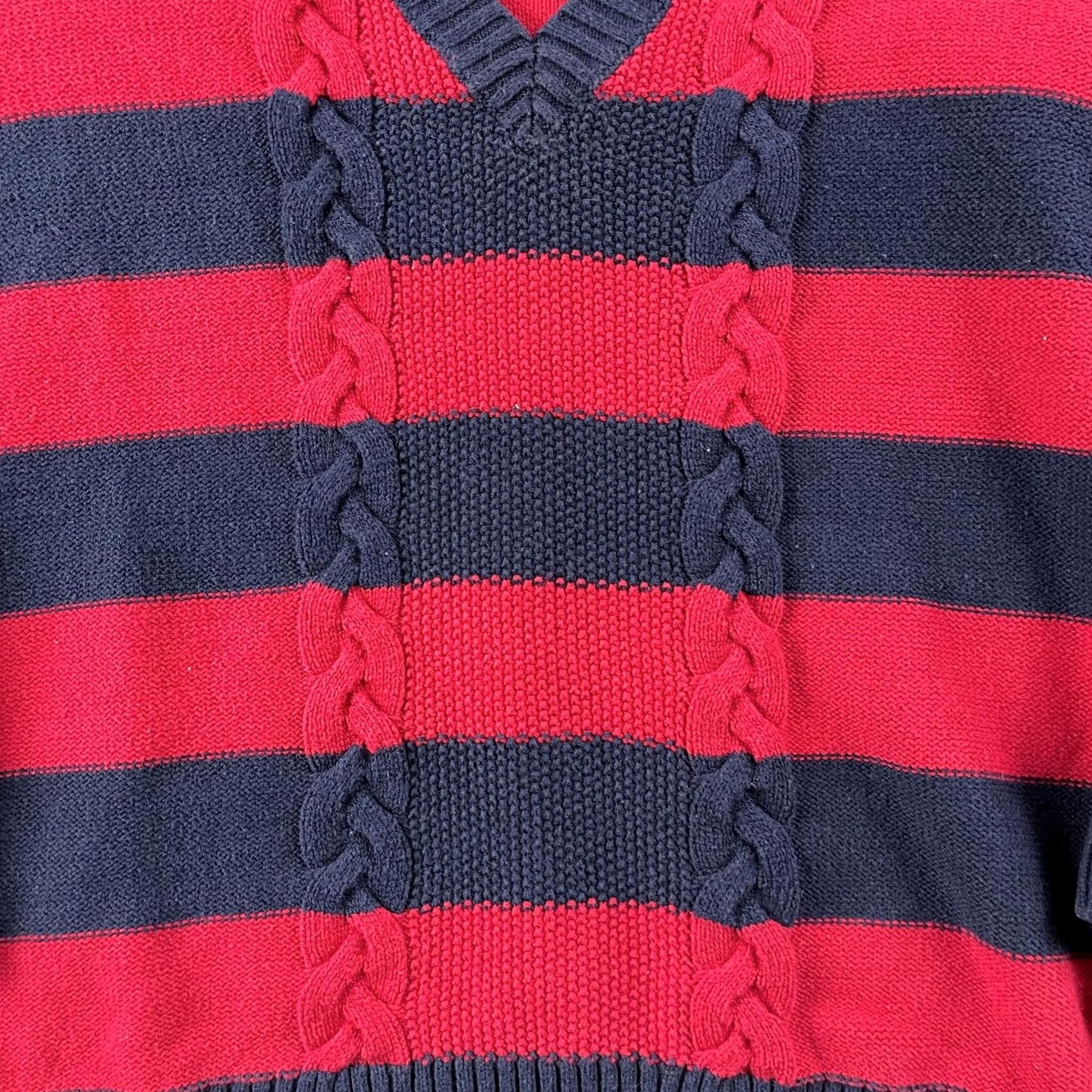 Chaps Chaps Sweater Women's M Red Navy Striped Cable-Knit V-Neck Pullover Casual Shirt? Size M / US 6-8 / IT 42-44 - 2 Thumbnail