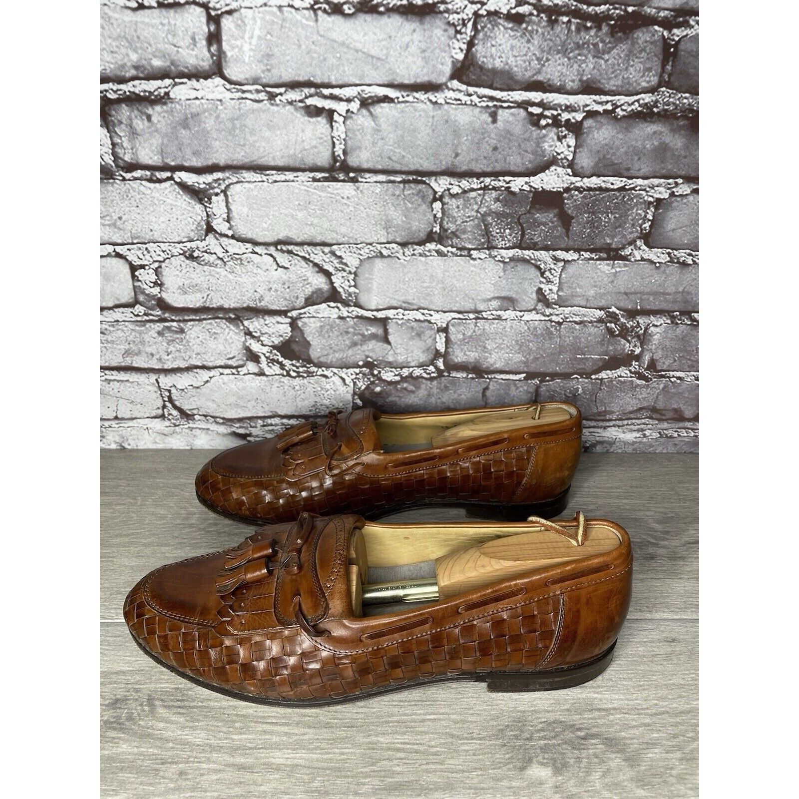 Johnston & Murphy Johnston & Murphy Brown Leather Woven Kiltie Tassel Loafers Size US 12 / EU 45 - 7 Thumbnail