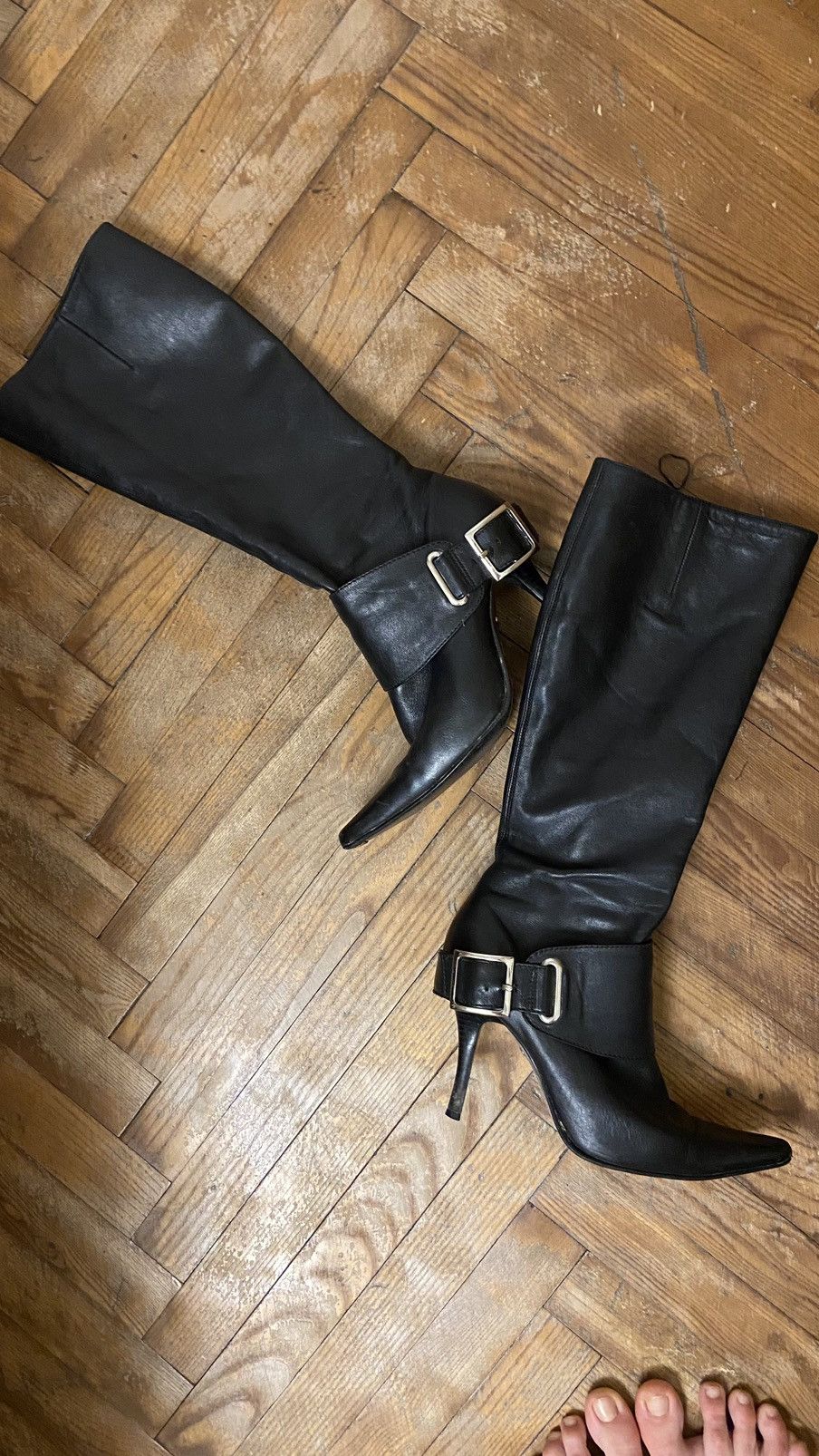 Faith Connexion Vintage faith black leather knee high boots Size US 8 / IT 38 - 2 Thumbnail