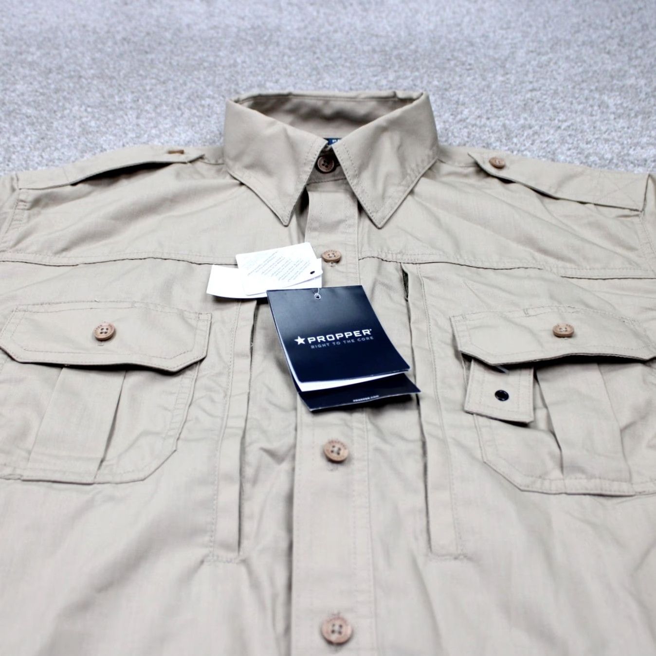 Propper PROPper Tactical Shirt Mens Medium Beige Short Sleeve Button-Up NWT Polyester Cotton S/S Pockets Size US M / EU 48-50 / 2 - 4 Thumbnail