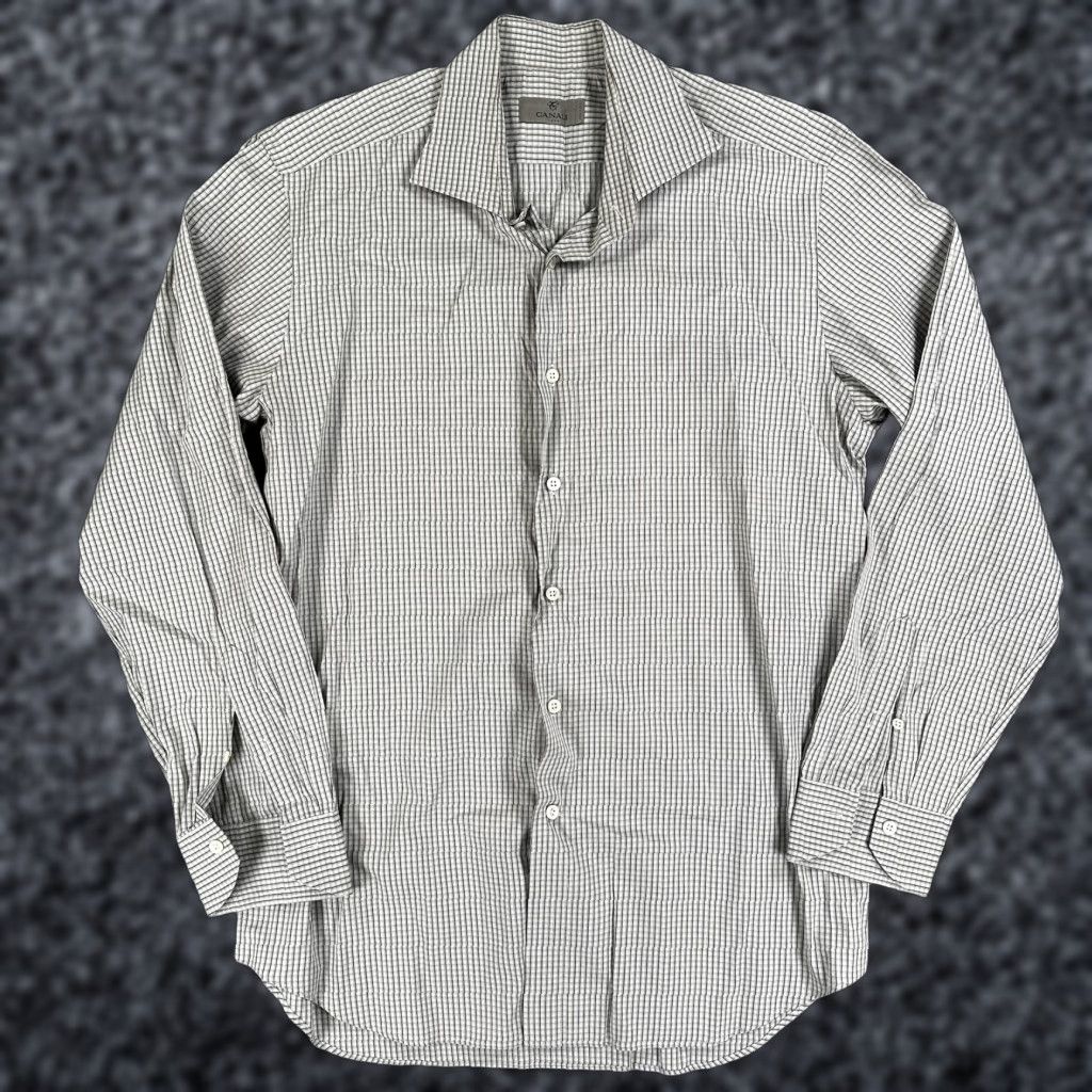 Canali Canali Dress Shirt Mens 42 16.5 Gray Check Spread Collar Long Sleeve Mens Size 46R - 1 Thumbnail