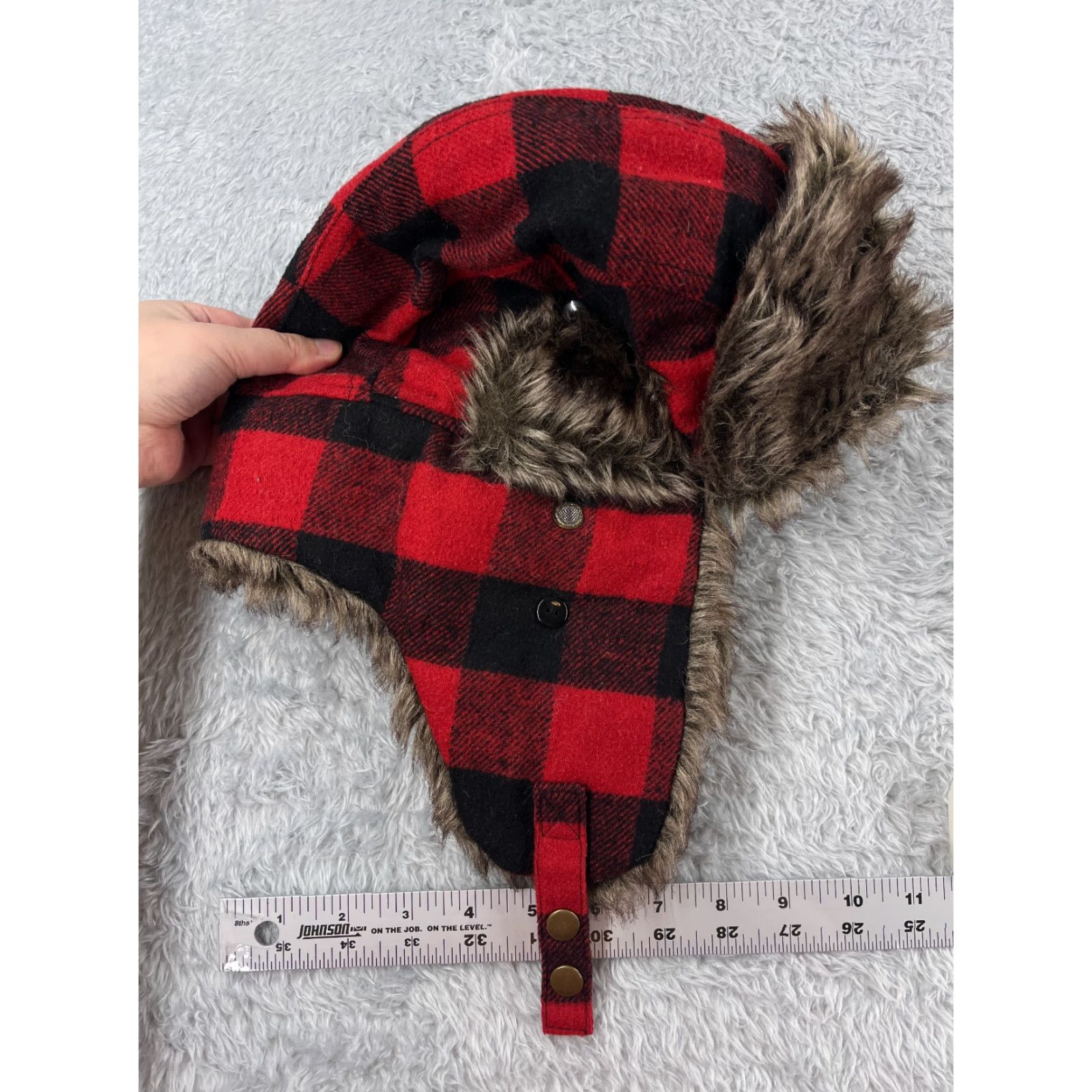 Vintage VINTAGE Trapper Hat Men One Size Red Plaid Knit Trapper Beanie Lined Ear Flap Faux Fur Camp Seasonal Outdoor Winter Size ONE SIZE - 4 Thumbnail