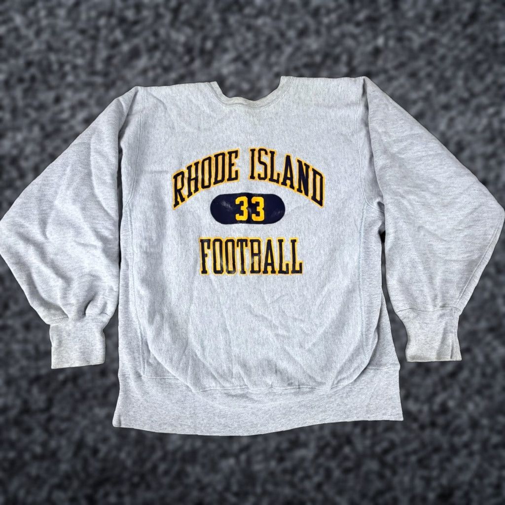 Champion VINTAGE Champion Sweatshirt Mens XL Gray Rhode Island Football 33 Graphic Print Reverse Weave Crew Neck Warmup USA 80s Size US XL / EU 56 / 4 - 1 Thumbnail