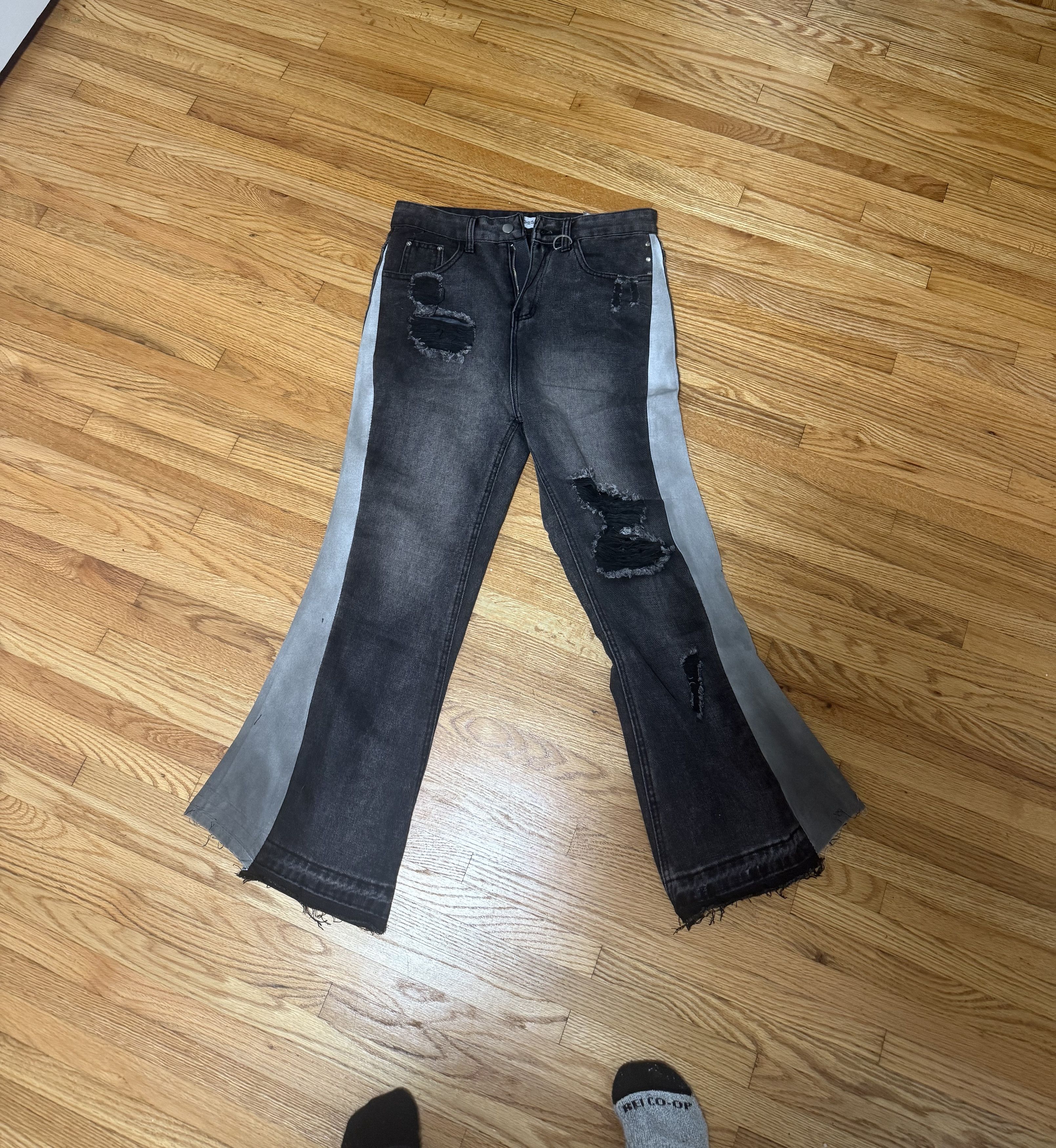 Jean × Vintage High Waist Patchwork Embroidery Micro Flared Jeans Size US 30 / EU 46 - 7 Thumbnail