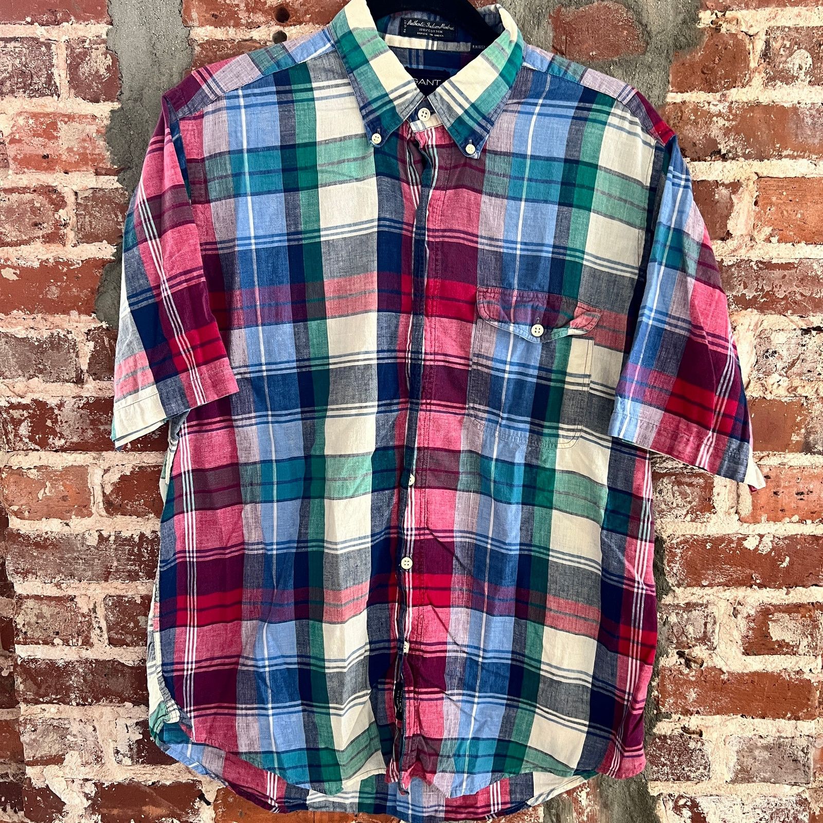 Gant VTG GANT Indian Madras Men's SS Shirt L 22x27 Size US L / EU 52-54 / 3 - 2 Thumbnail