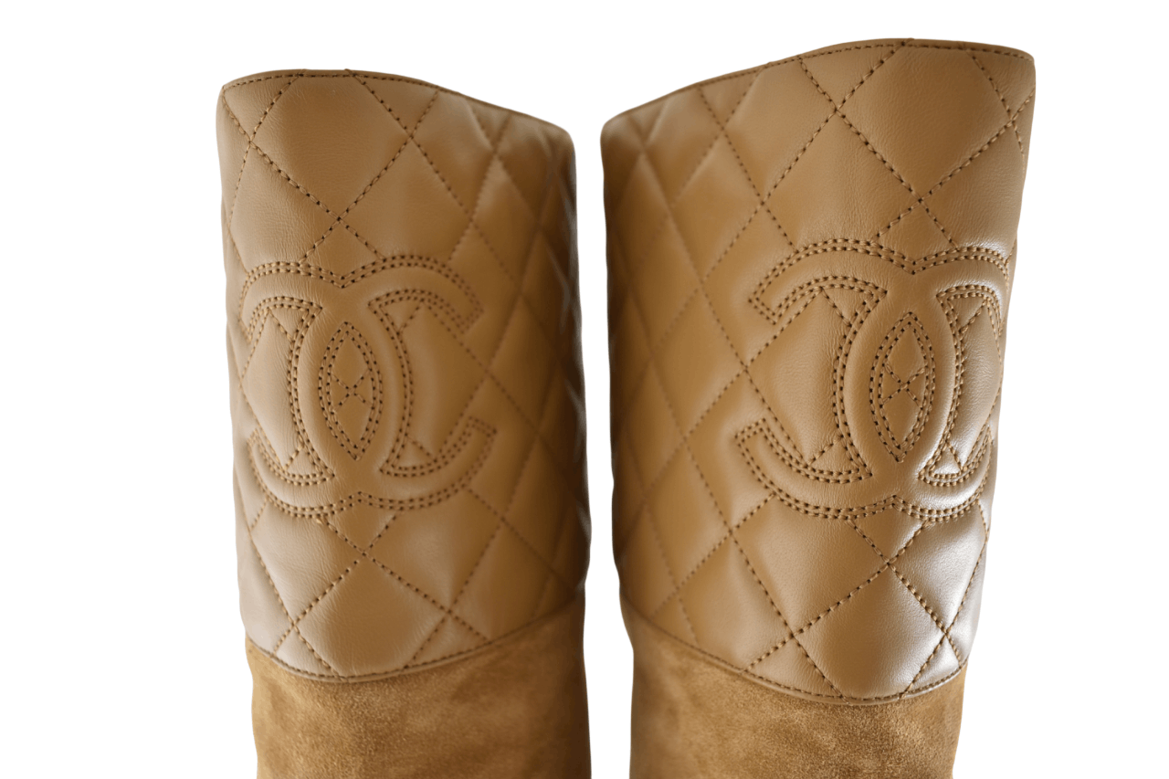 Chanel Chanel 23B Beige Quilted CC Logo Knee High Heel Boots 39 Size US 9 / IT 39 - 5 Thumbnail