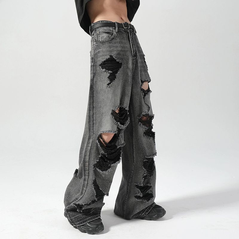 Japanese Brand Men's American-Style High-Street Black Distressed Jeans Size US 32 / EU 48 - 2 Thumbnail