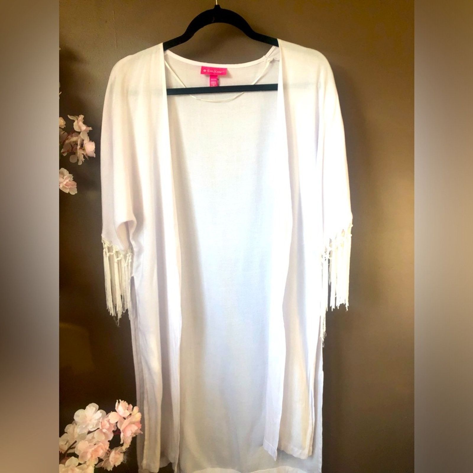 Lilly Pulitzer Lilly Pulitzer top fringe short sleeve cardigan cover up. Size ONE SIZE - 1 Thumbnail