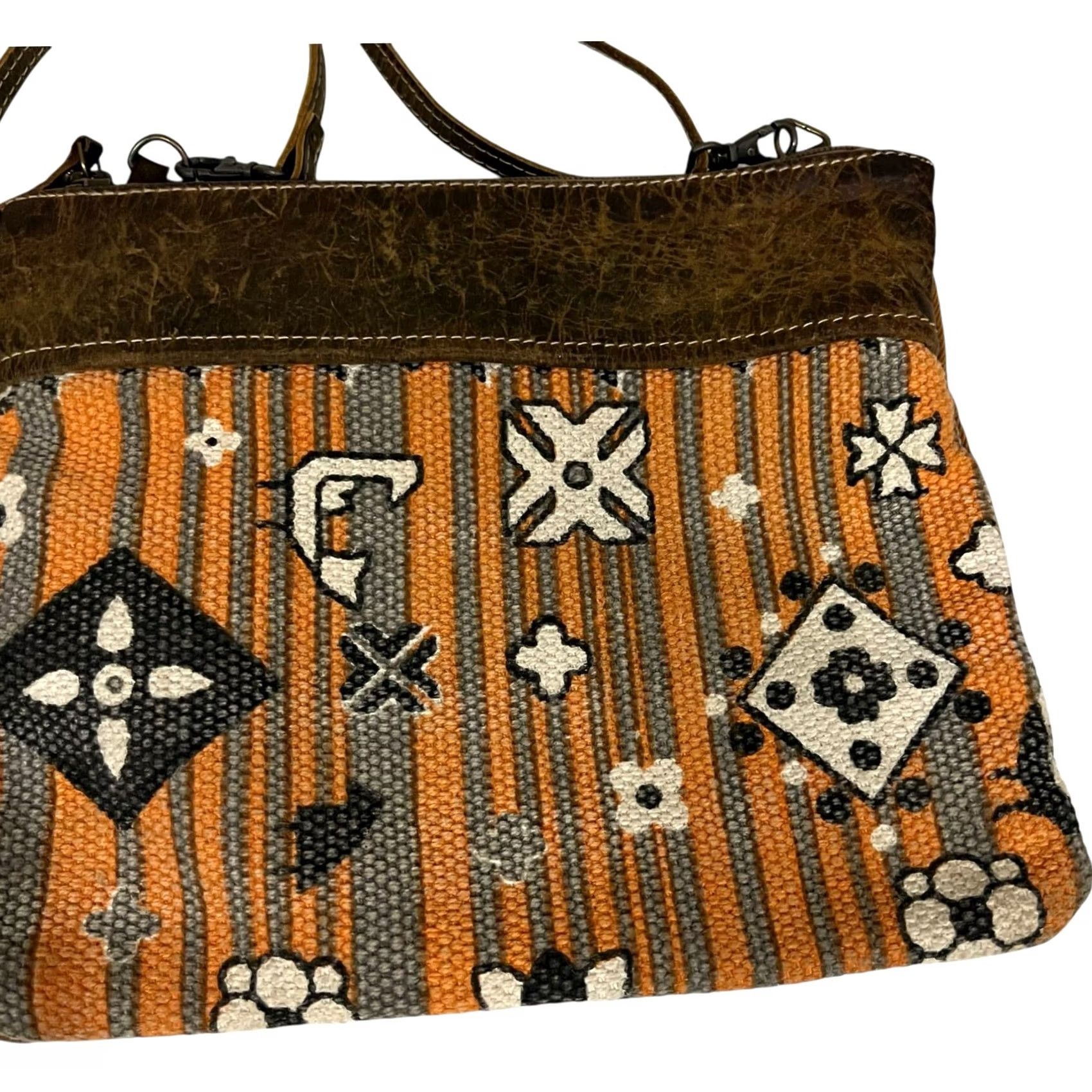 Vintage Myra Bag Crossbody Purse Orange Canvas Leather Strap Wristlet Rusty Trails Womens Bag Size ONE SIZE - 5 Thumbnail