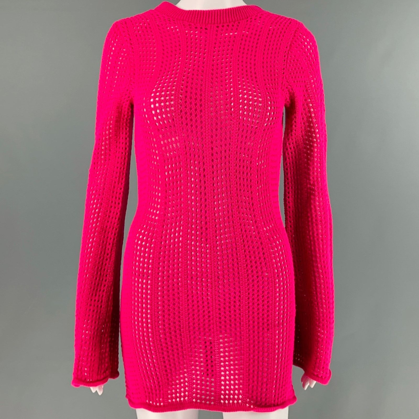 Other Pink Fuchsia Knit See Through Crochet Open Back Mini Dress Size S / US 4 / IT 40 - 1 Thumbnail