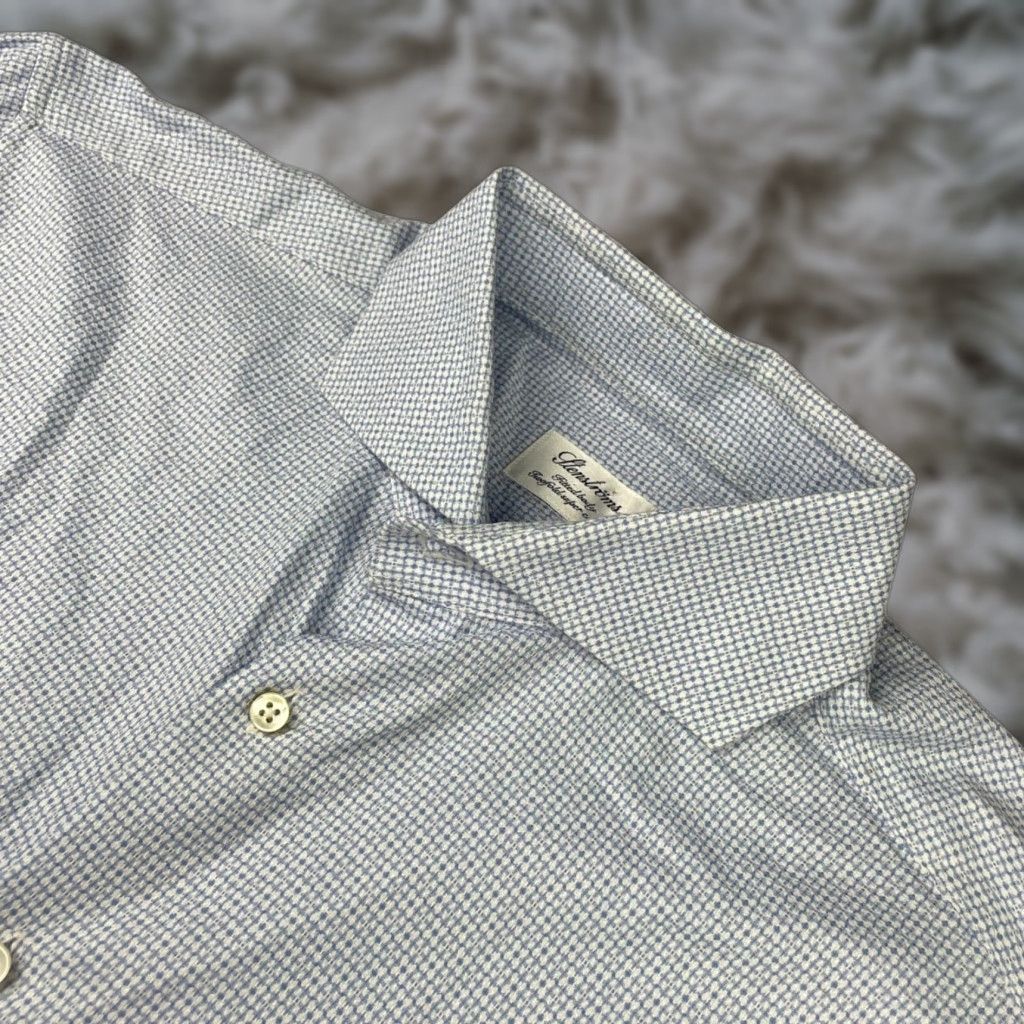 Stenstroms Dress Shirt Geometric Blue 100% Cotton 17/43 Long Sleeve Spread Collar Button-Front Fitted Body Mens Regular Shirt