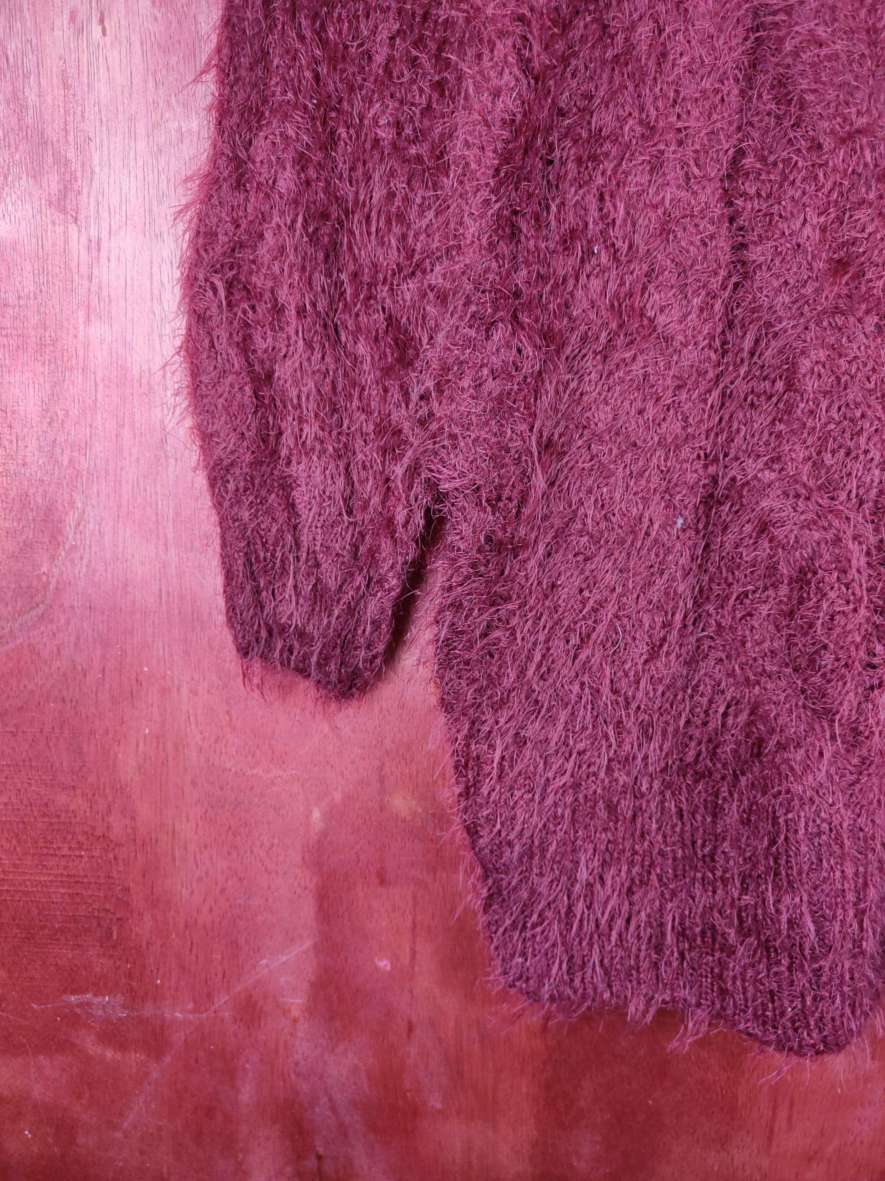 Aran Isles Knitwear Jalassio Maroon Shag Shaggy Fur Mohair Knitwear #S1943 Size L / US 10 / IT 46 - 4 Thumbnail