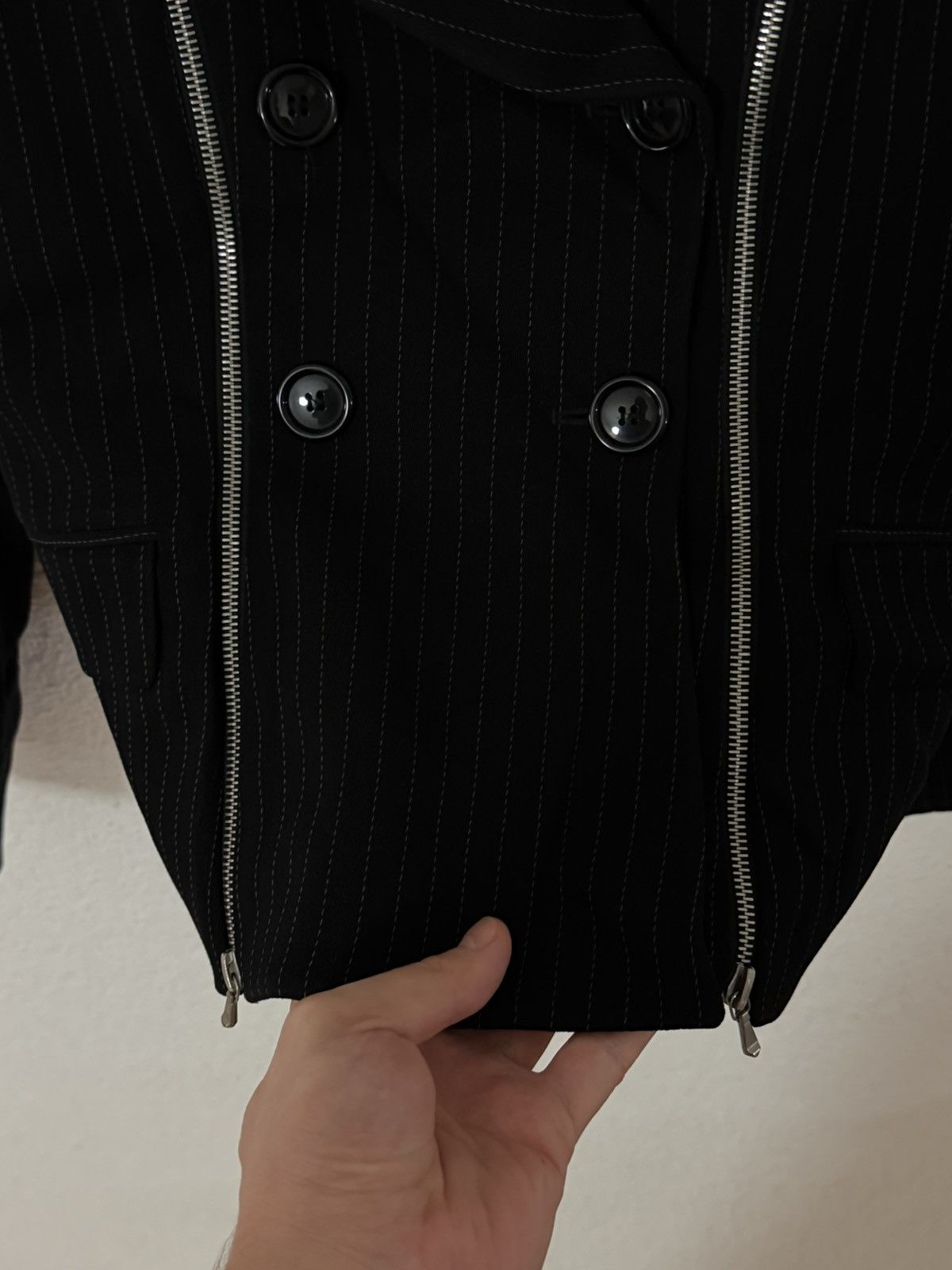 Other Vintage 90s Sophie Sitbon Paris Wool Pinstripe Zip Blazer Size M / US 6-8 / IT 42-44 - 8 Thumbnail