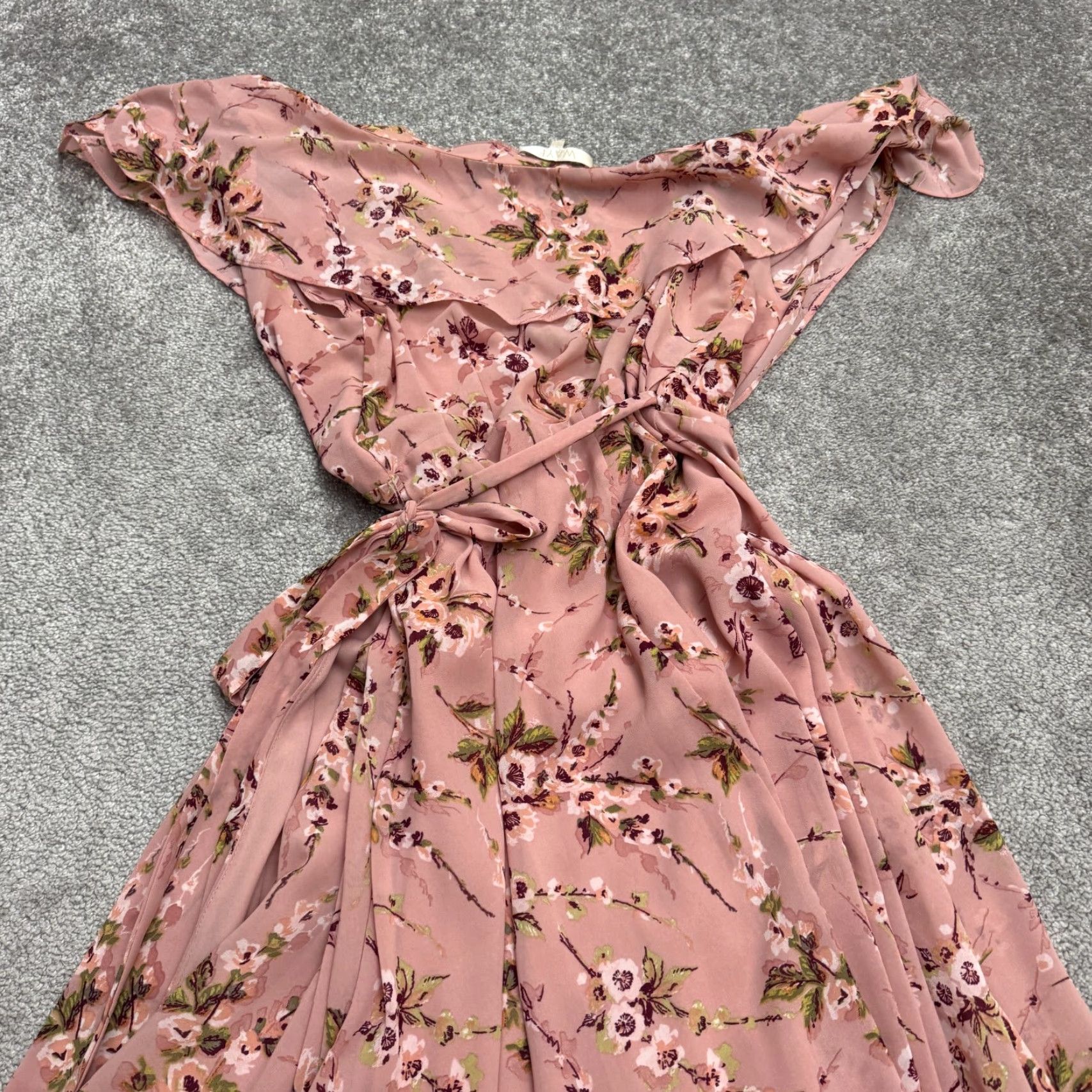 Vintage WAYF Dress Womens Midi Floral Wrap Ruffle Pink Hi-Low Short Sleeve Bohemian L Pink Womens Size L / US 10 / IT 46 - 4 Thumbnail